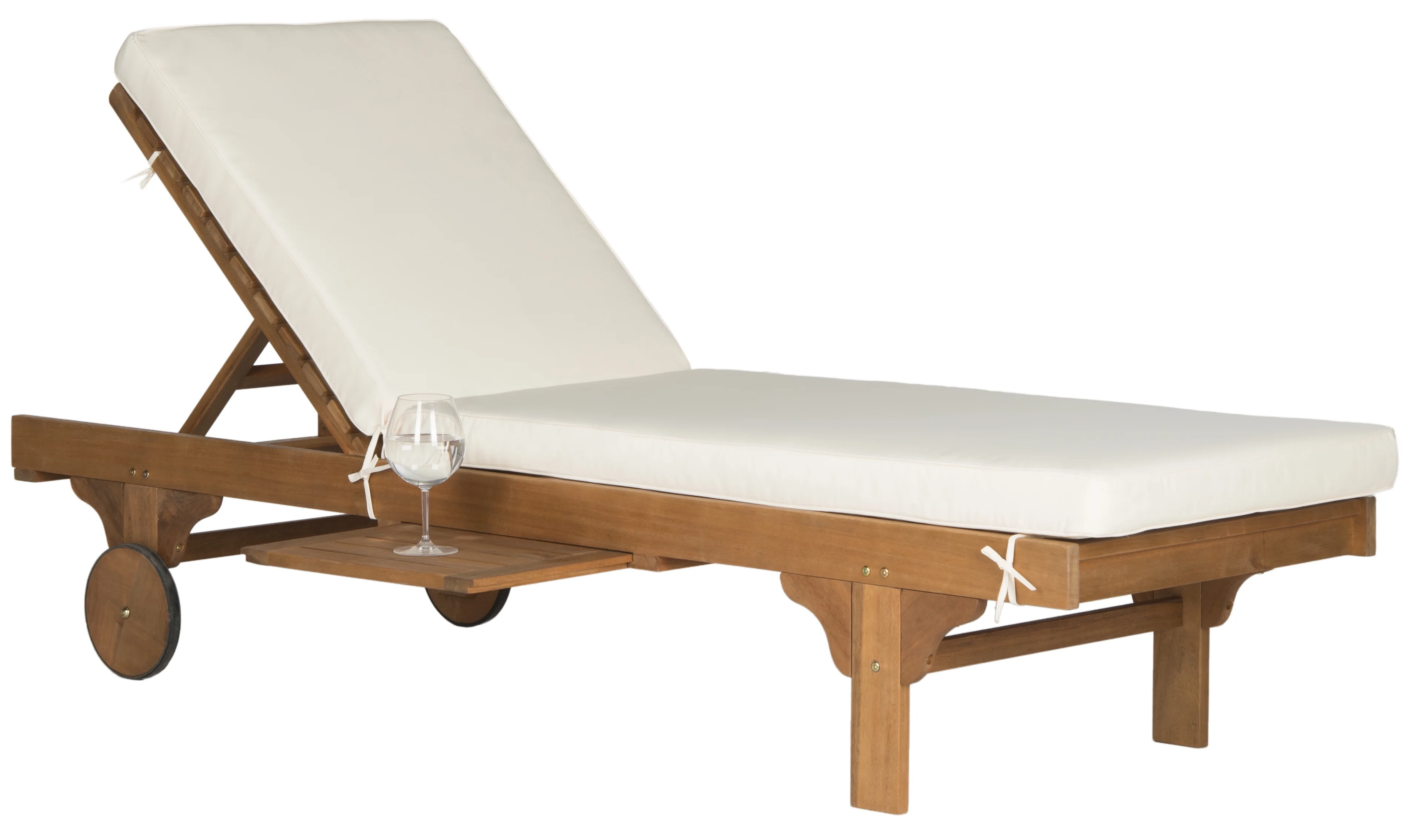 Safavieh  Outdoor Newport Solid Wood Chaise Lounge Chair with Side Table & Cushion - 27.6