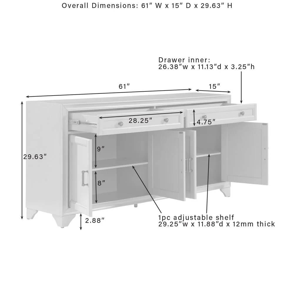 Crosley Tara 3 Piece Sideboard And Pantry Set