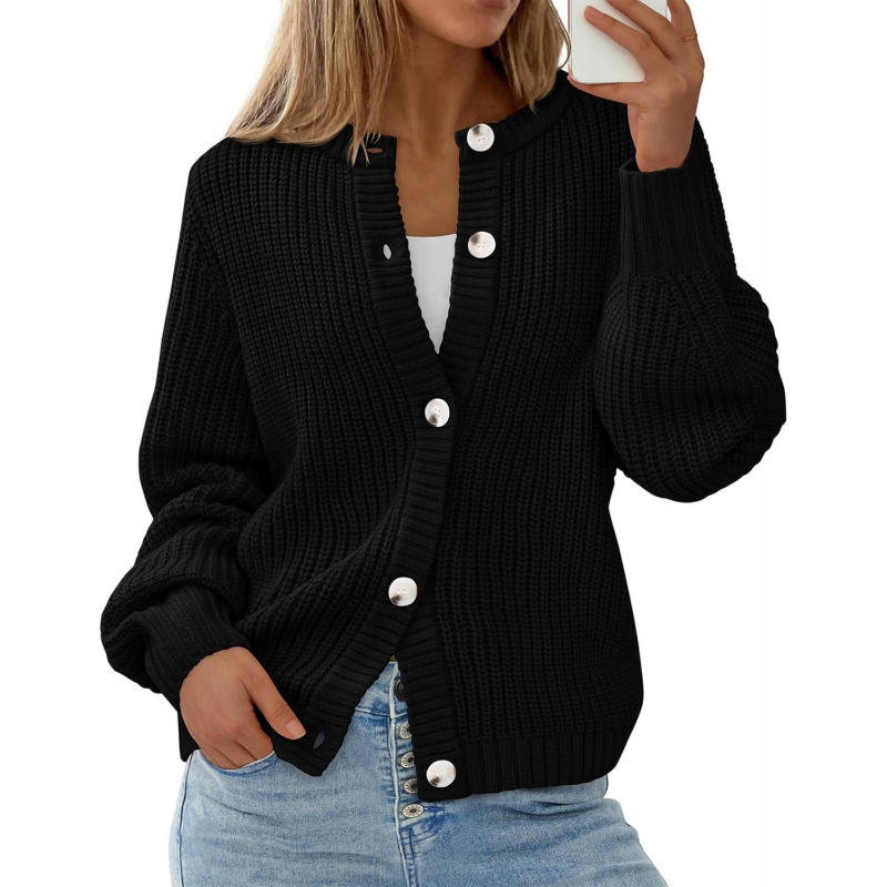 Women's Chunky Knit Open Front Sweater Crewneck