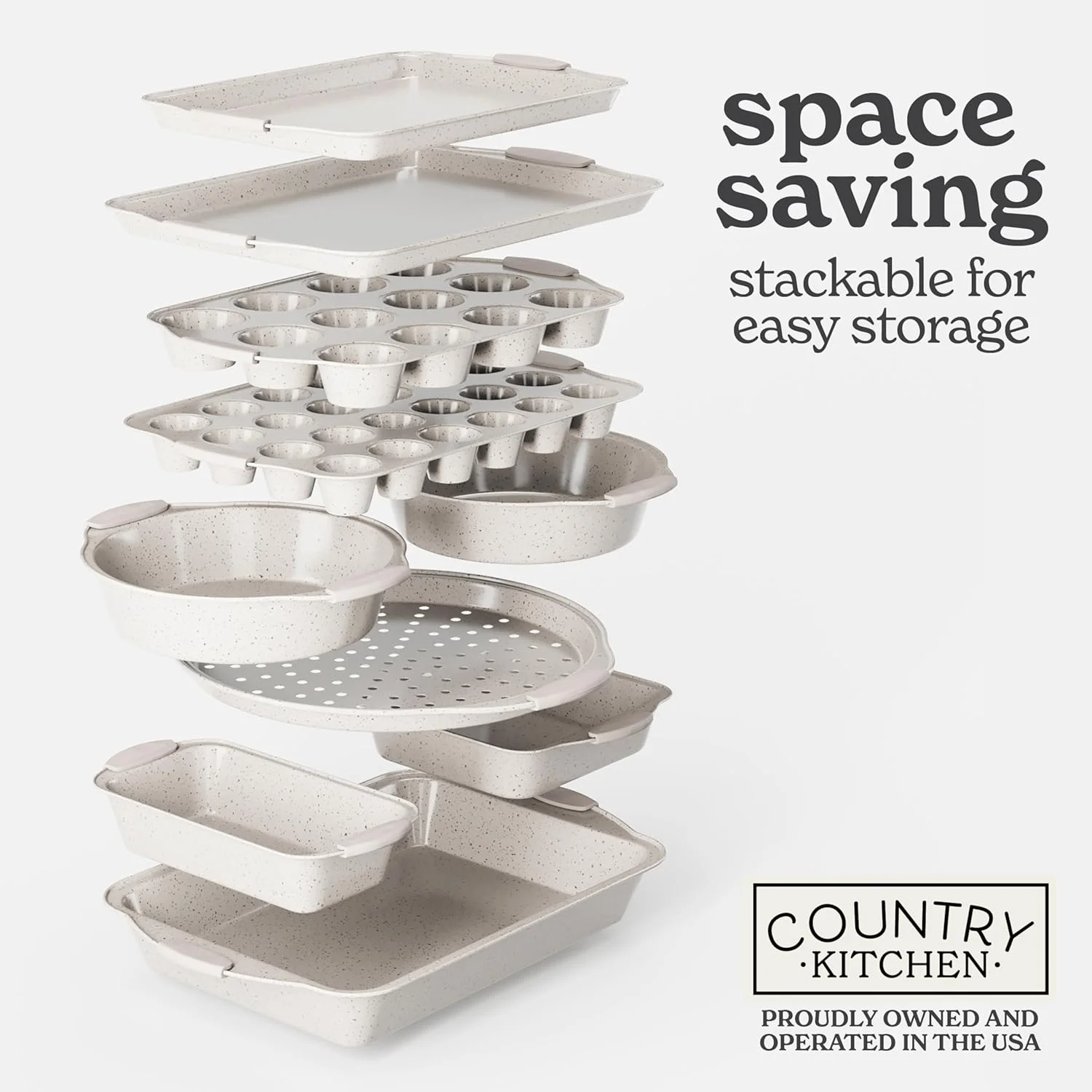 Country Kitchen 10-Piece Nonstick Bakeware Set - Stackable Pots and Pans, Black