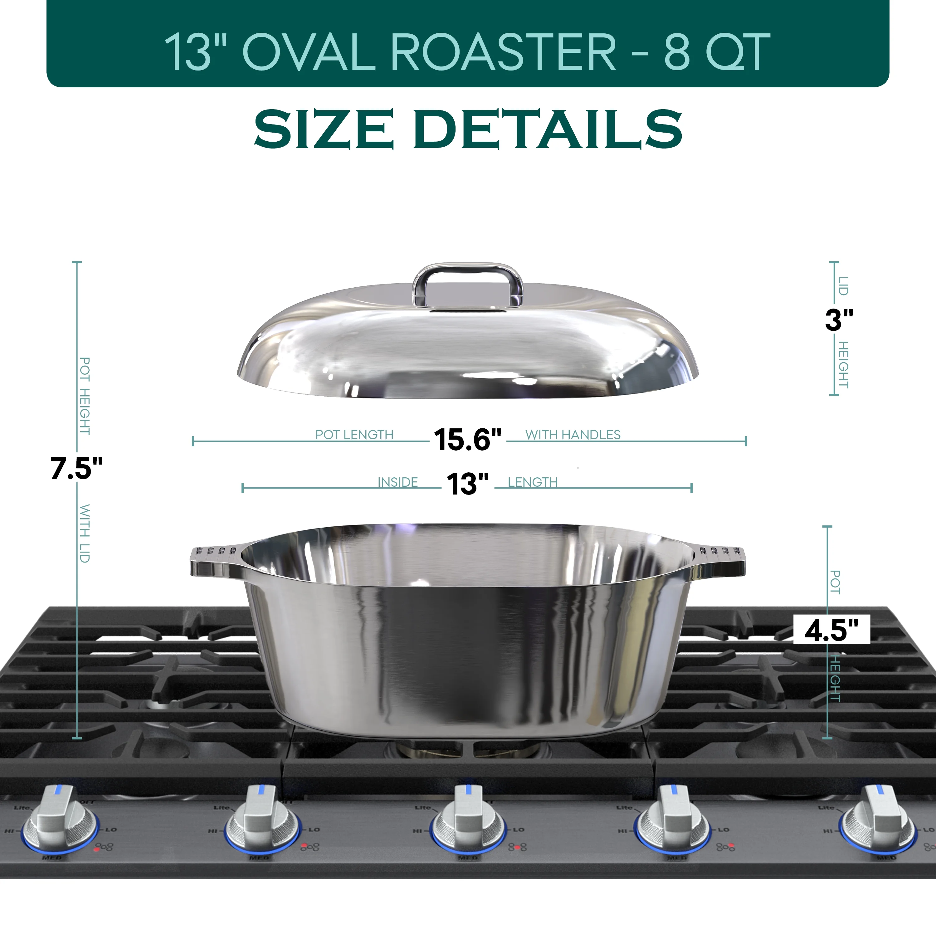 MAGNAWARE 5qt Lightweight Cast Aluminum Oval Dutch Oven, Silver