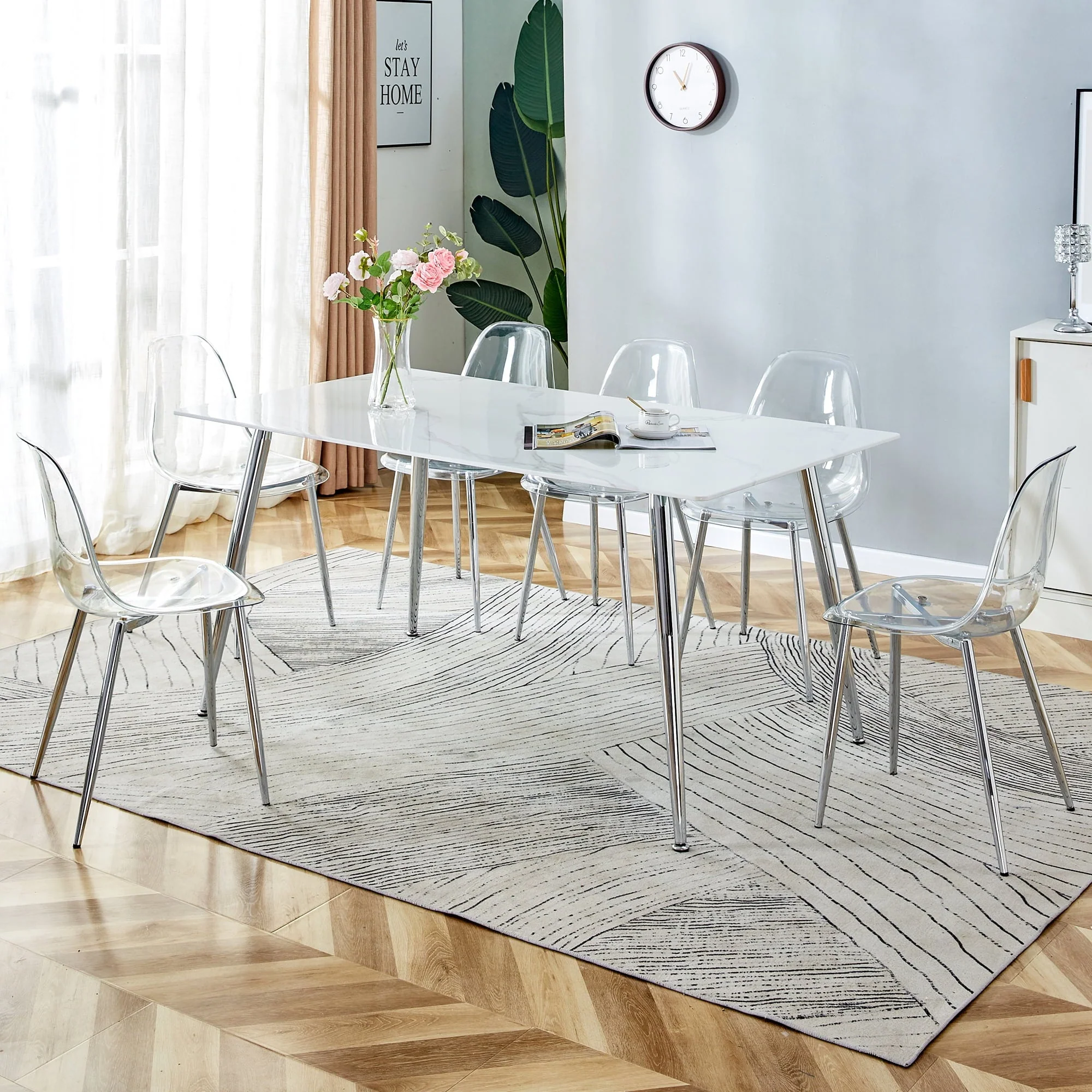 PWOPWOE Modern Minimalist Rectangular Glass Dining Table with 0.4 