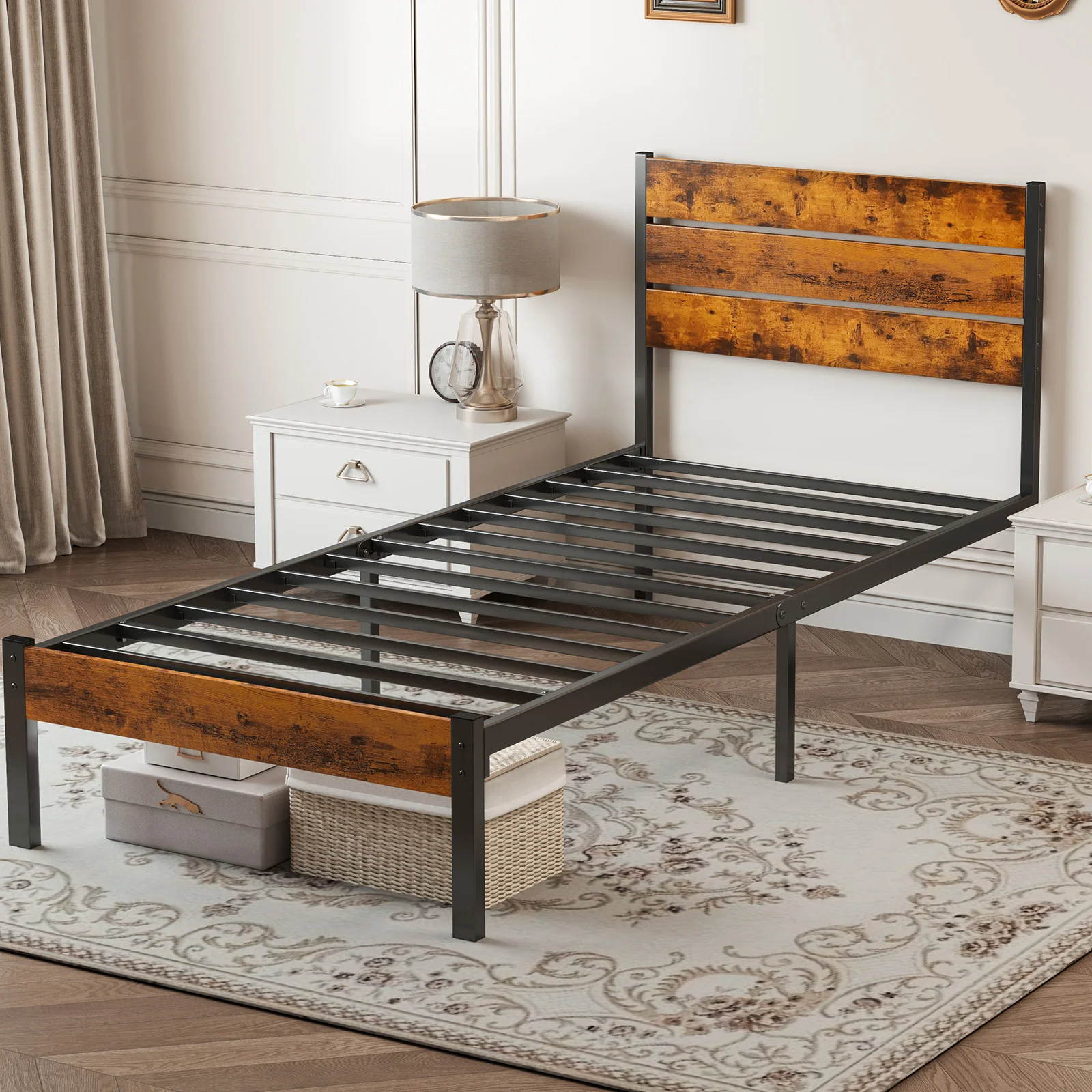 MAYEERTY Twin Metal Bed Frame - Headboard & Footboard, 800LBS Slats, No Box Spring