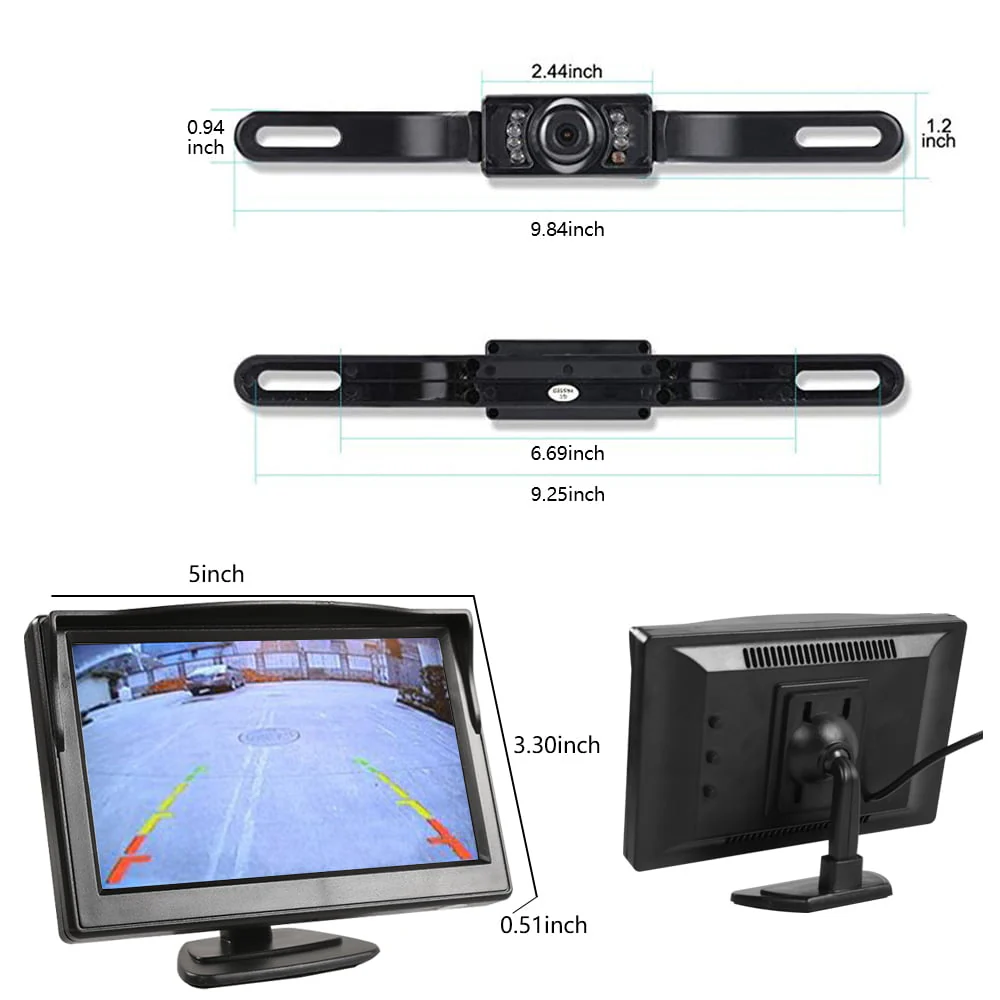 Backup Camera Monitor Kit Wireless,5 Display 9 LED License Plate Reverse Waterproof Night Vision HD Reversing Universal for Car/Vehicle/SUV/Van/Camper