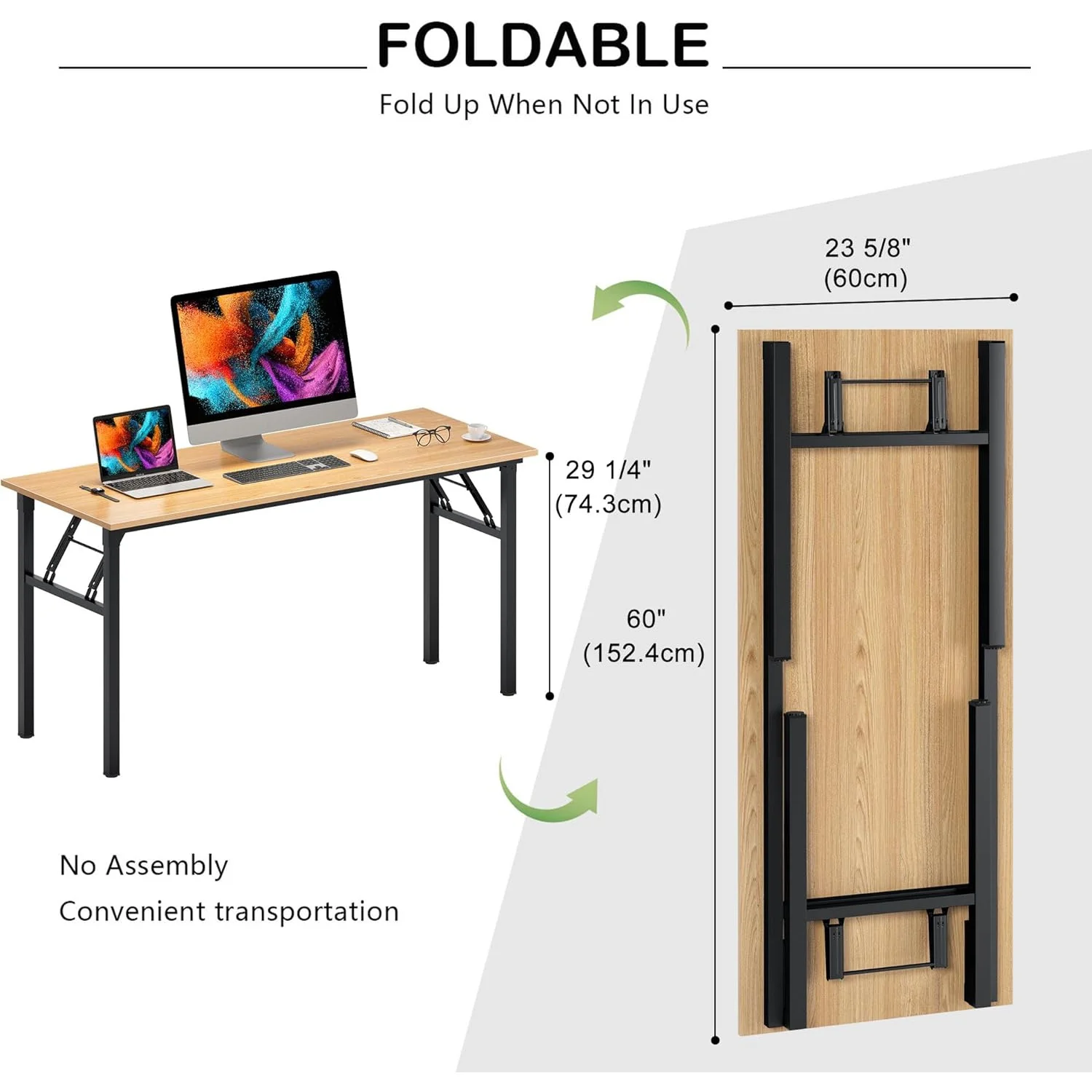 Home Office Desk - Large Computer Desk Sturdy Table Foldable Desk Gaming Computer Table No Assembly Required AC5BB 60 inch