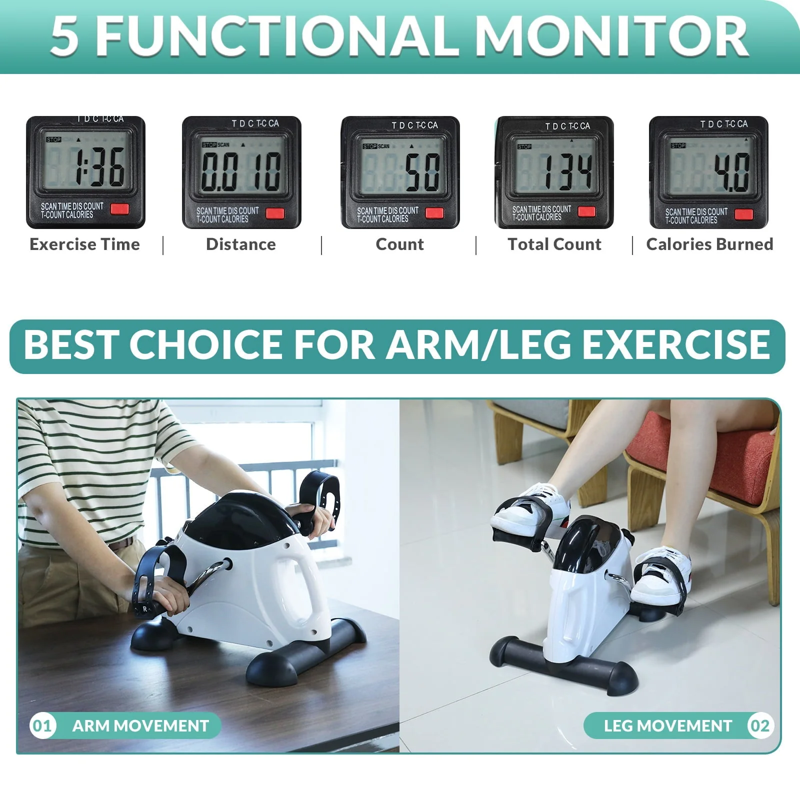 MEETWARM Pedal Exerciser Stationary Bikes for Seniors - Under Desk Mini Exercise Bike Cycle for Office - Arm Leg Floor Peddler Exerciser with LCD Display for Physical Therapy