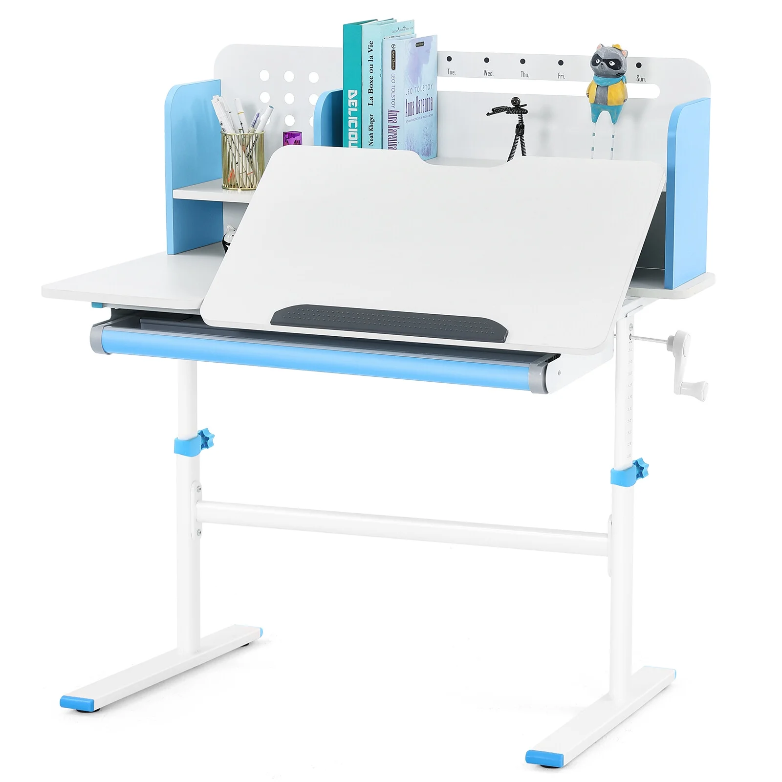 Adjustable Height Ergonomic Kids Study Desk & Chair Set Children Students Drafting Table Home School with Shelf,Drawer(Gray)