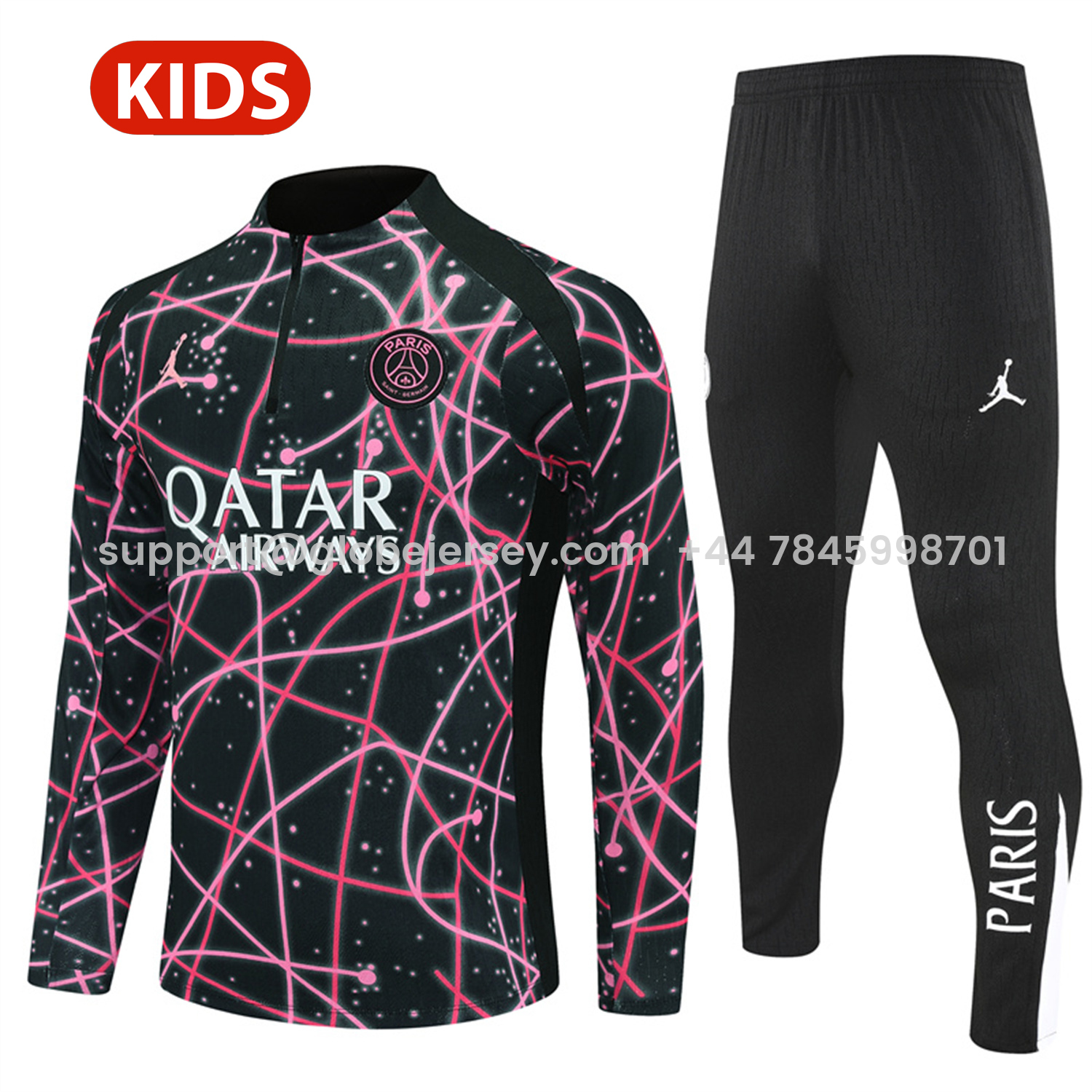 Paris Saint-Germain PSG 25-26 Kids Long Sleeve Training Set - JD Black Pink Top and Black Pants