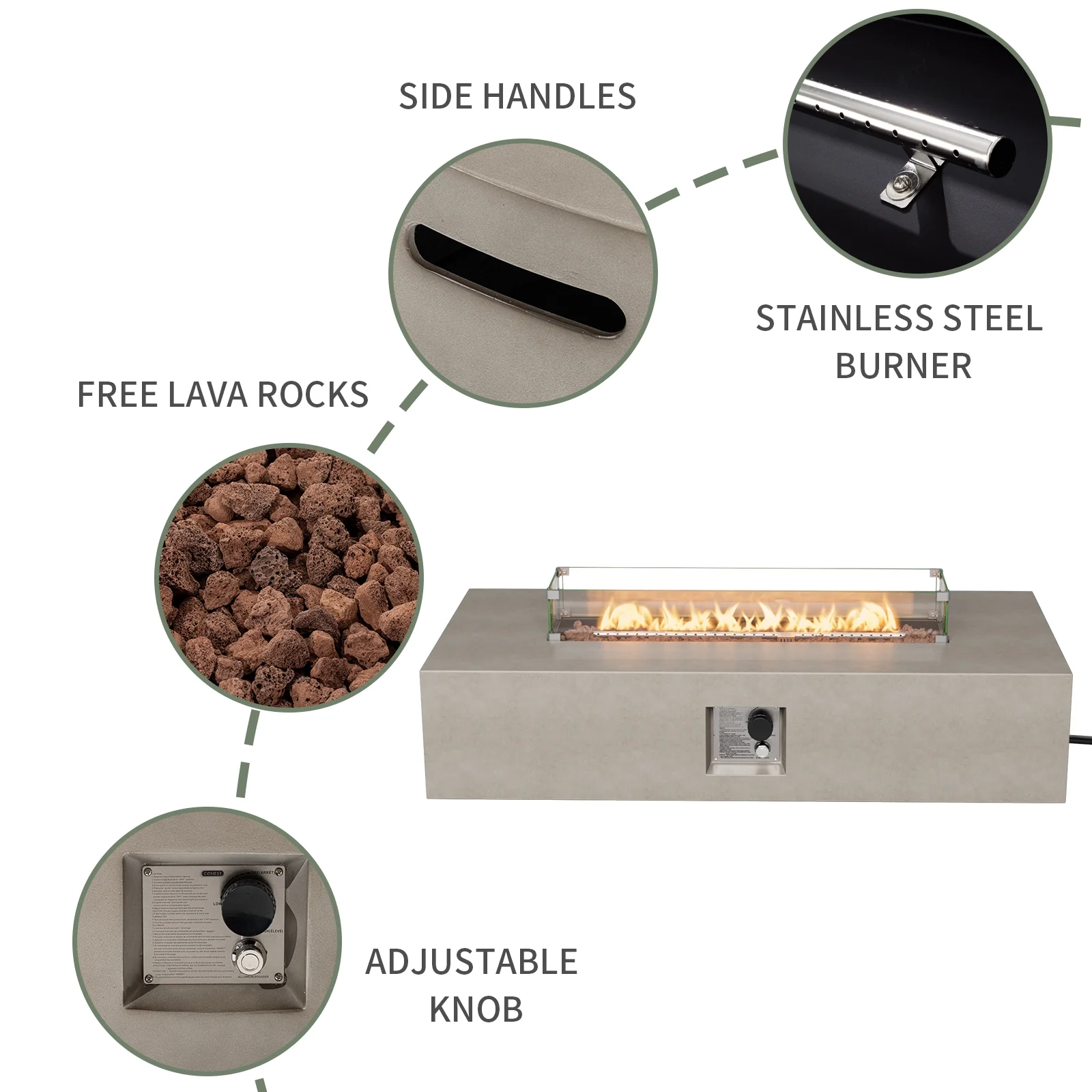 COSIEST 2-Piece Outdoor Rectangle Terrazzo White Propane Fire Table Set with Tank Cover Table
