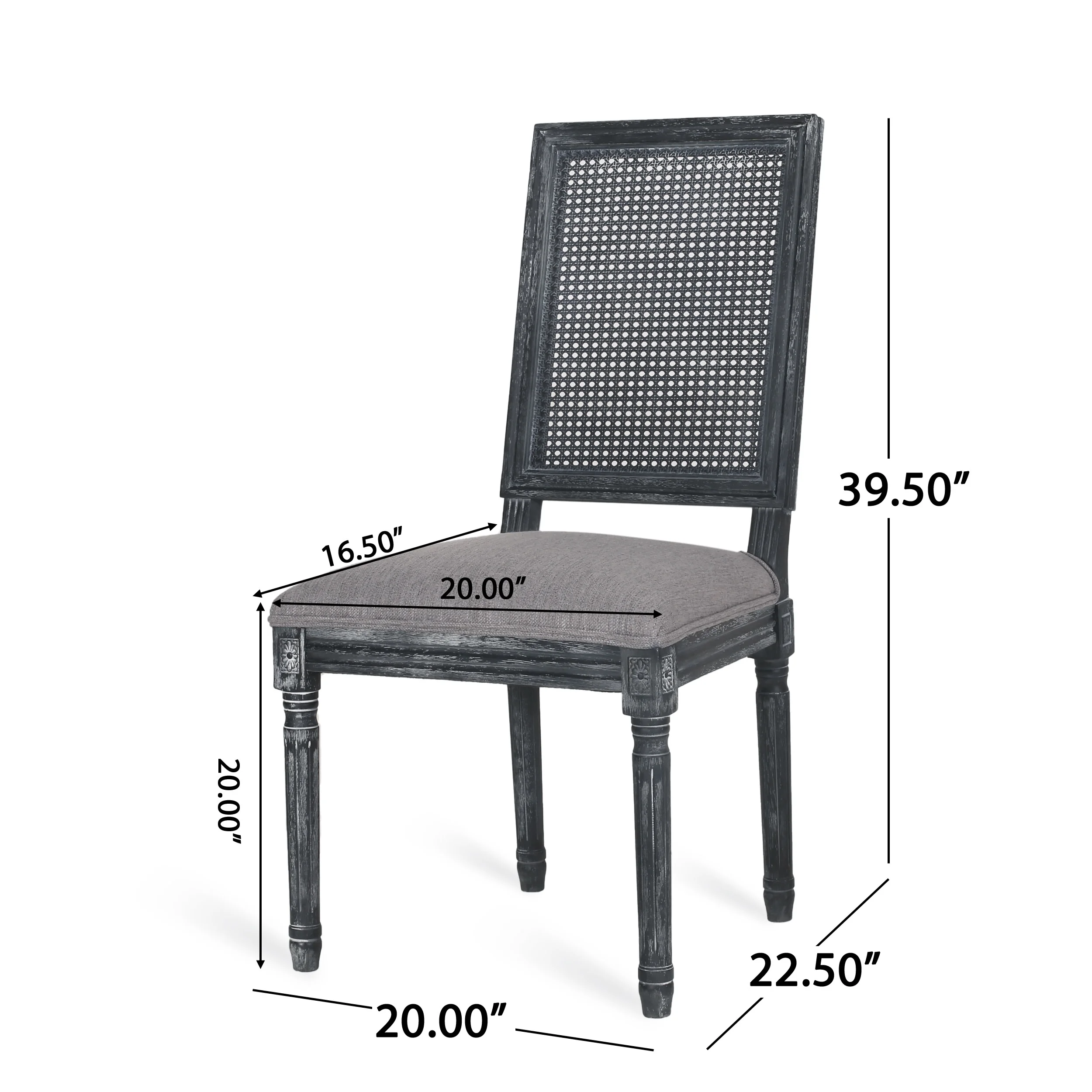 Noble House Fescue Fabric Upholstered Wood and Cane Expandable 7 Piece Dining Set, Gray and Black