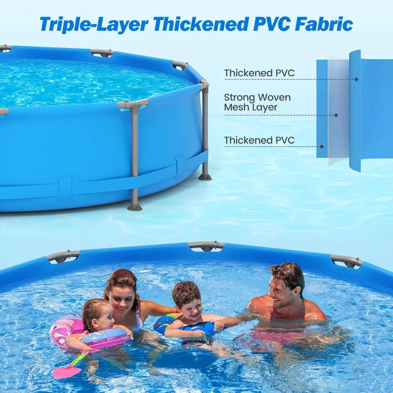 12′ Square Metal-Frame Above-Ground Swimming Pool with 30-Inch Depth
