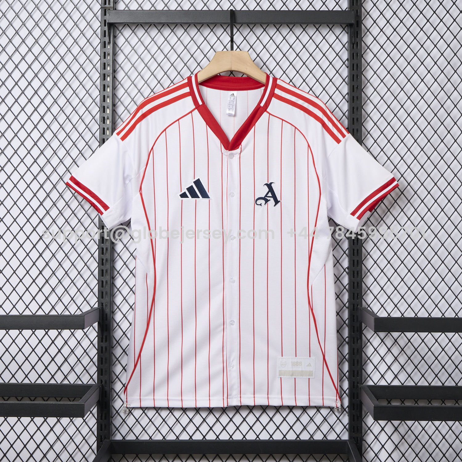 Arsenal 25-26 White Baseball Jersey with Red Stripes