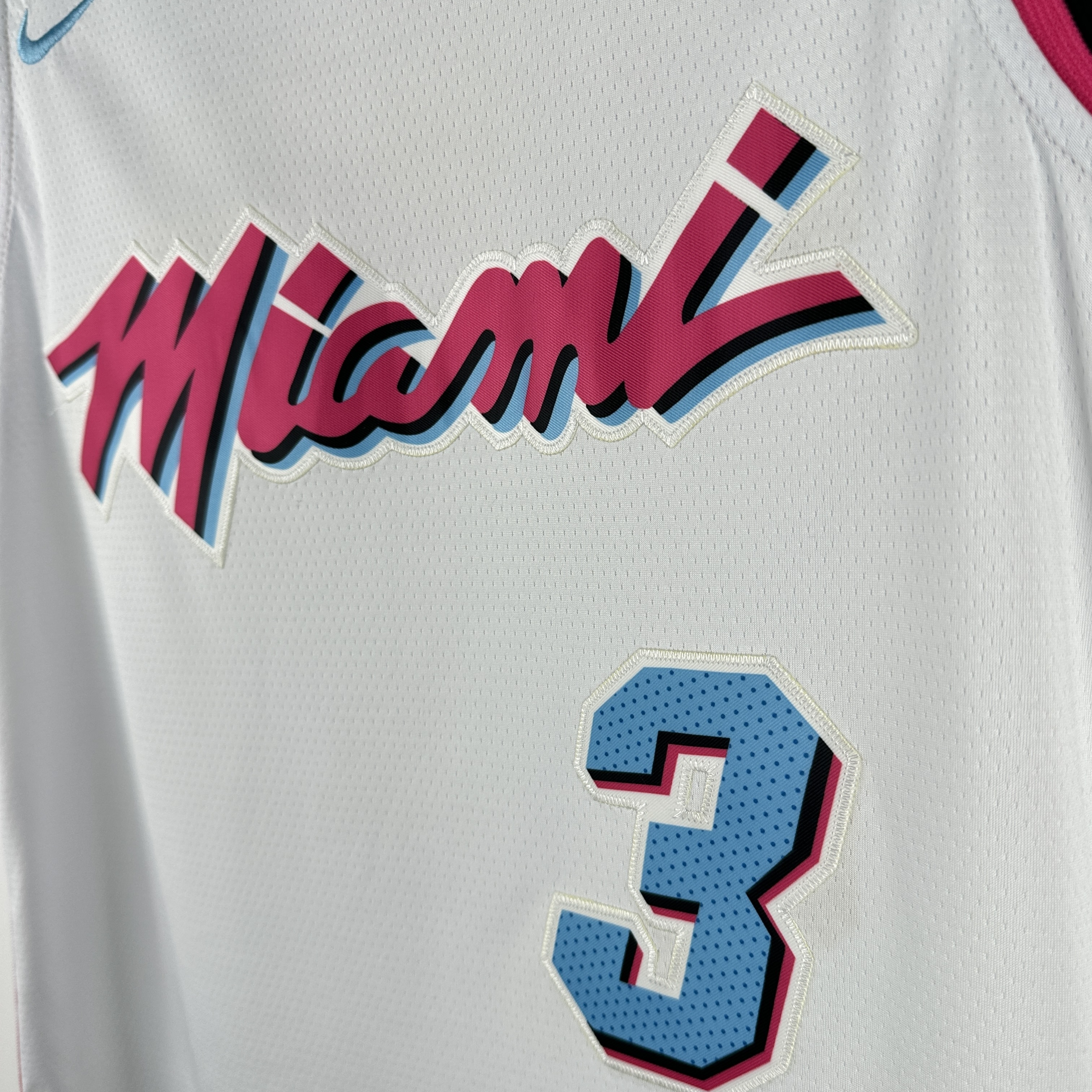 Embroidered Heat Crew Neck White #3 Dwyane Wade