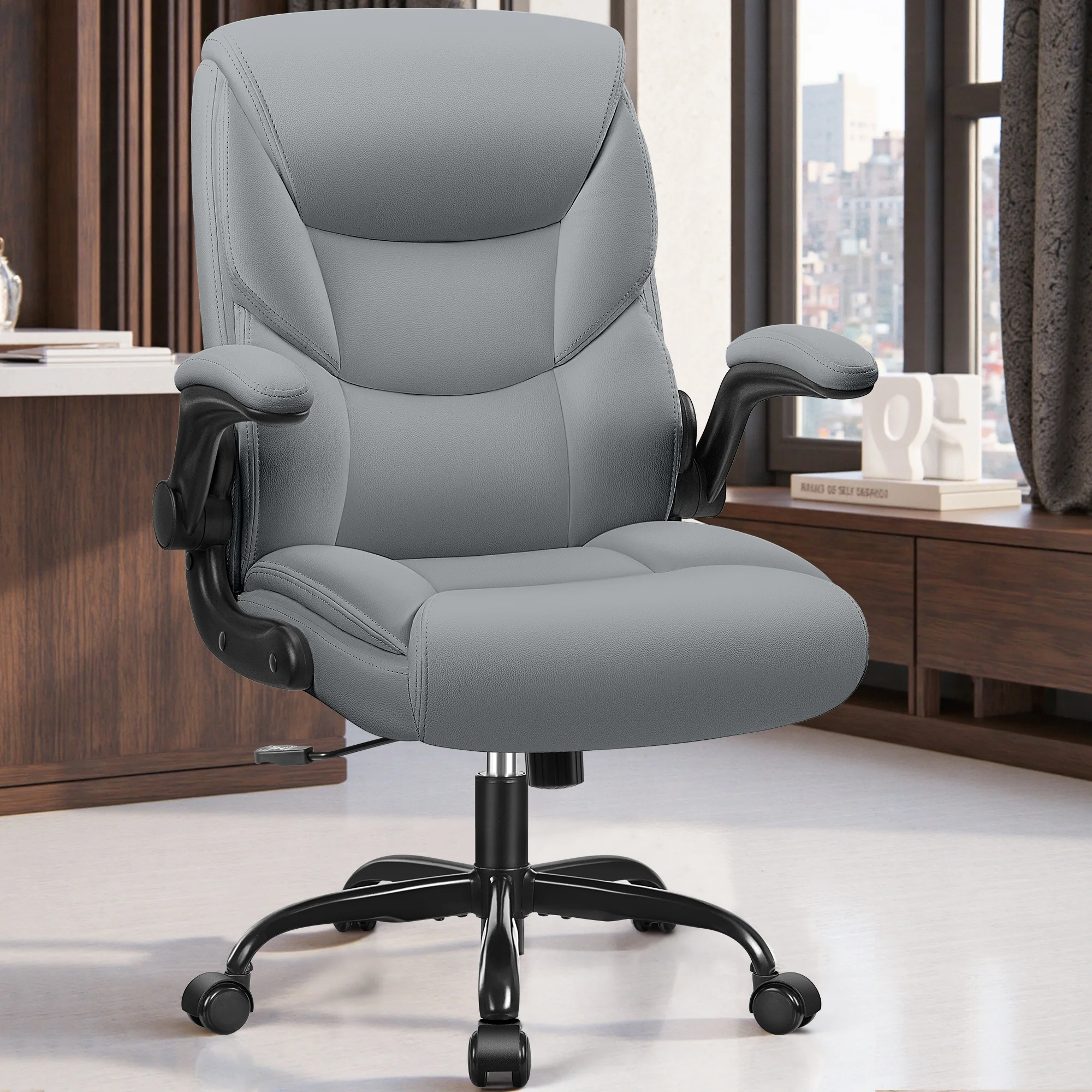 COOLHUT Leather Office Chair, Big and Tall Office Chair 400LBS Wide Seat Ergonomic Computer Desk Chair High Back Executive Leather Chair Adjustable Task Chair Lumbar Back with 8-Year Warranty, Black
