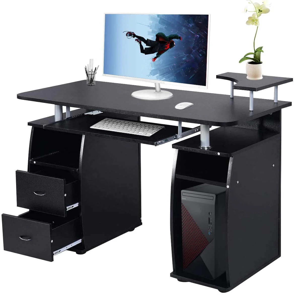 Ktaxon Black Home Office Computer PC Desk Table Work Station,Office Home Raised Monitor & Printer Shelf Furniture