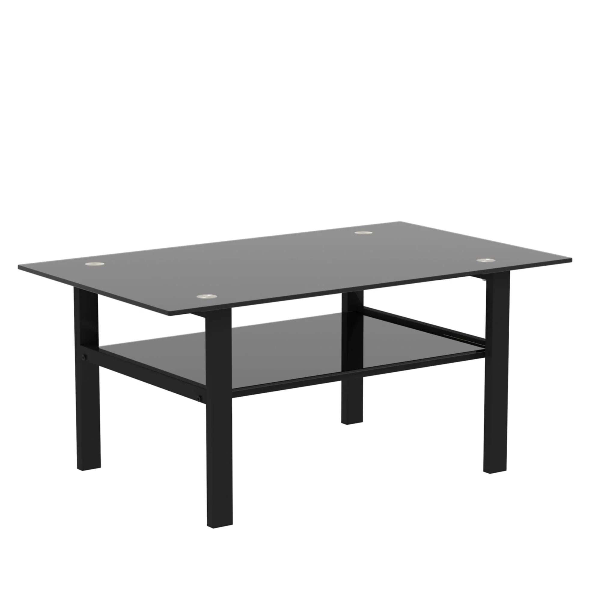 Aukfa Rectangle Tempered Glass Coffee Table Metal Tube Legs End Table for Living Room, Black