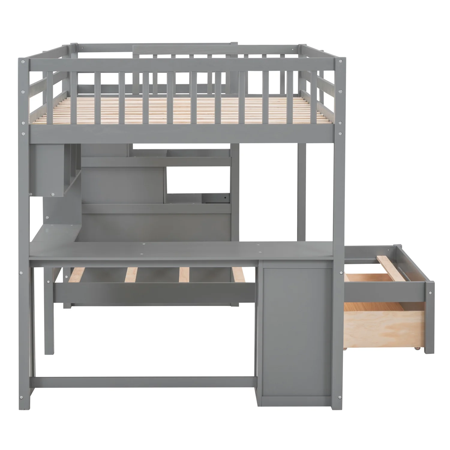 Harper & Bright Designs Full Over Twin Bunk Bed with Desk, Drawers and Shelves, L-Shaped Bunkbeds with Storage Staircase for Adults Bedroom, White