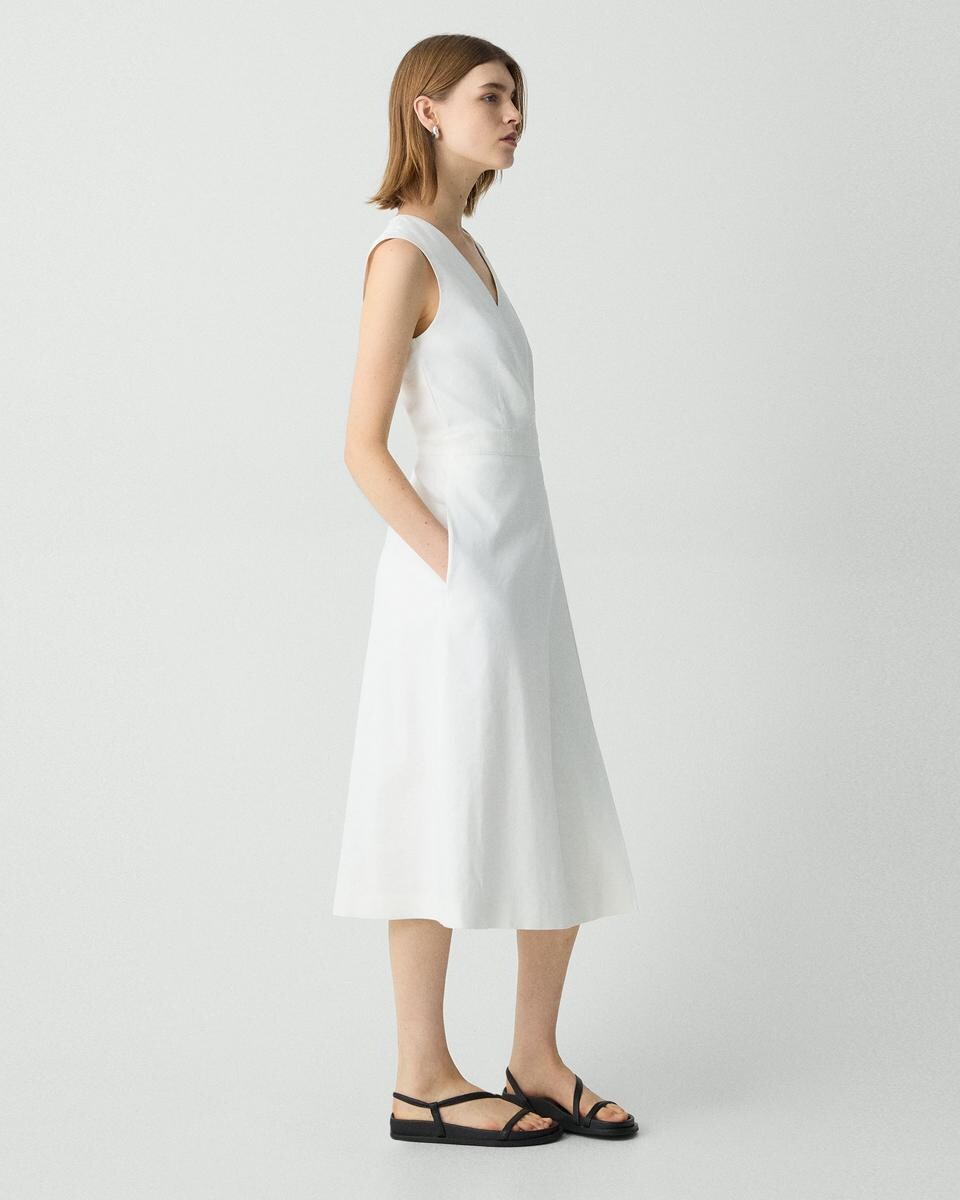 Sleeveless A-Line Wrap Dress in Good Linen