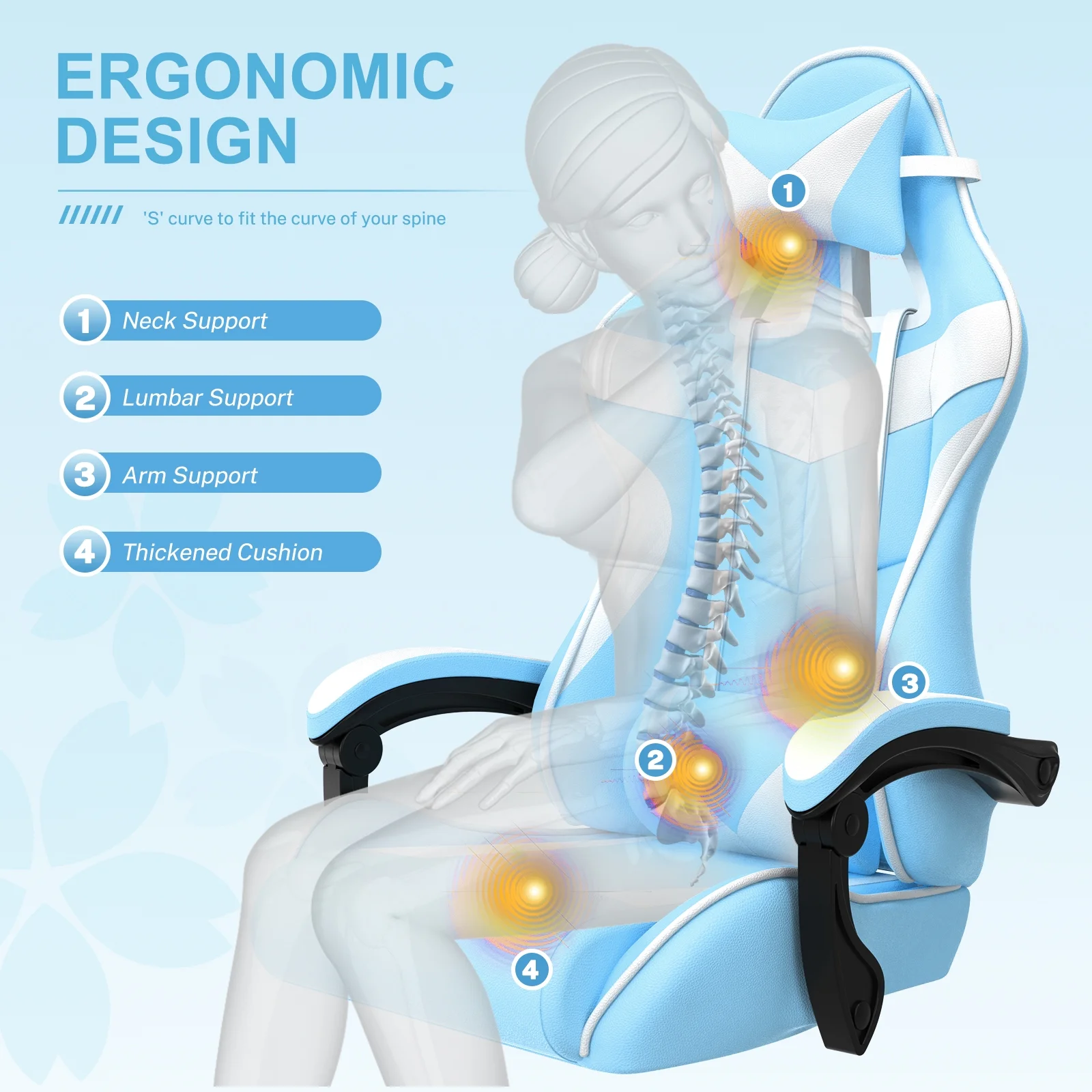 SOONTRANS Green Gaming Chair with Footrest, High Back Gamer Chair with Massage Lumbar Pillow, Gamer Computer Desk Chair (Green)