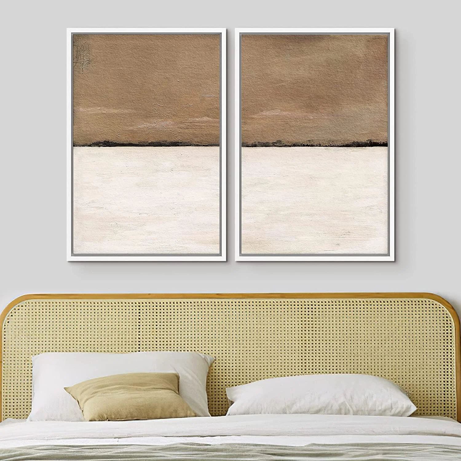 IDEA4WALL Framed Canvas Print Wall Art Set of 2 Brown Tan Pastel Landscape Geometric Abstract Modern Art Decorative Contemporary Bohemian Artwork for Bedroom, Office - 16