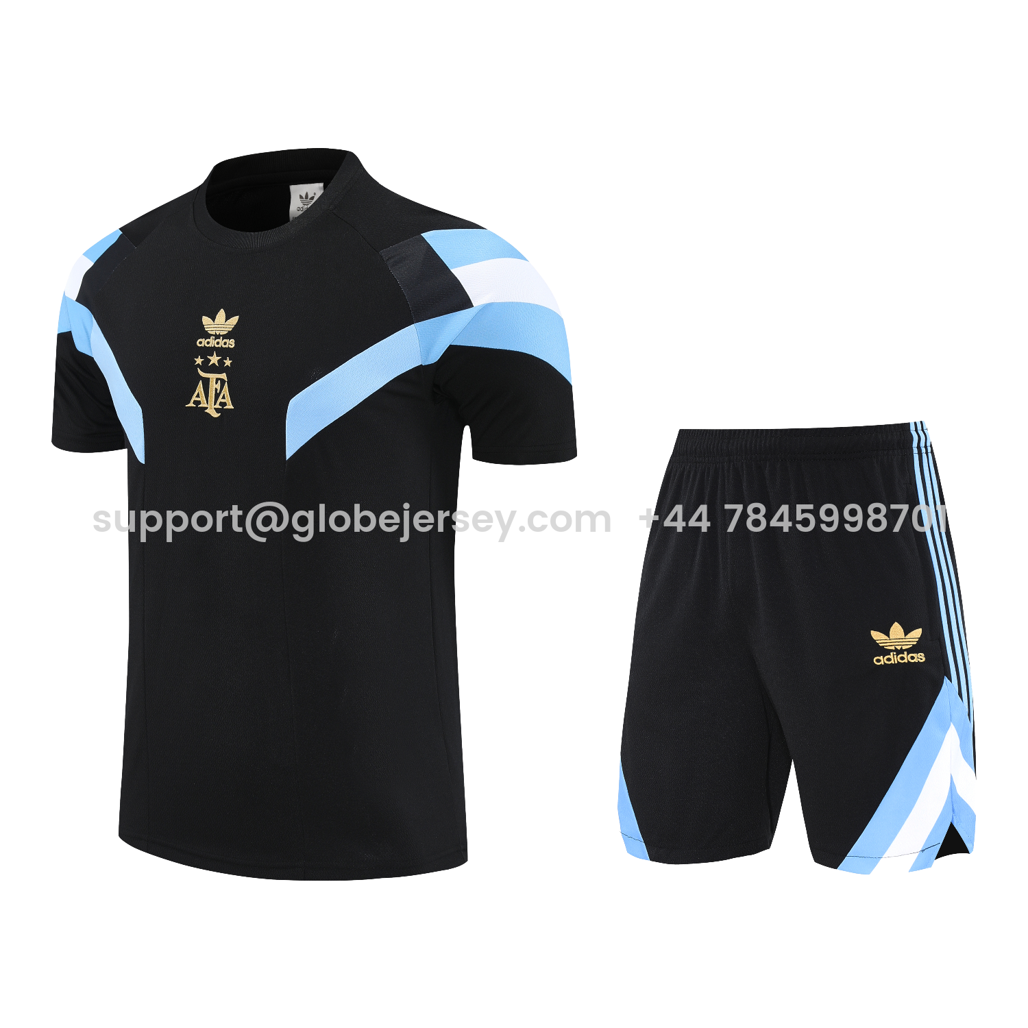 Argentina 25-26 Short-Sleeve Training Set - Black Top & Black Shorts