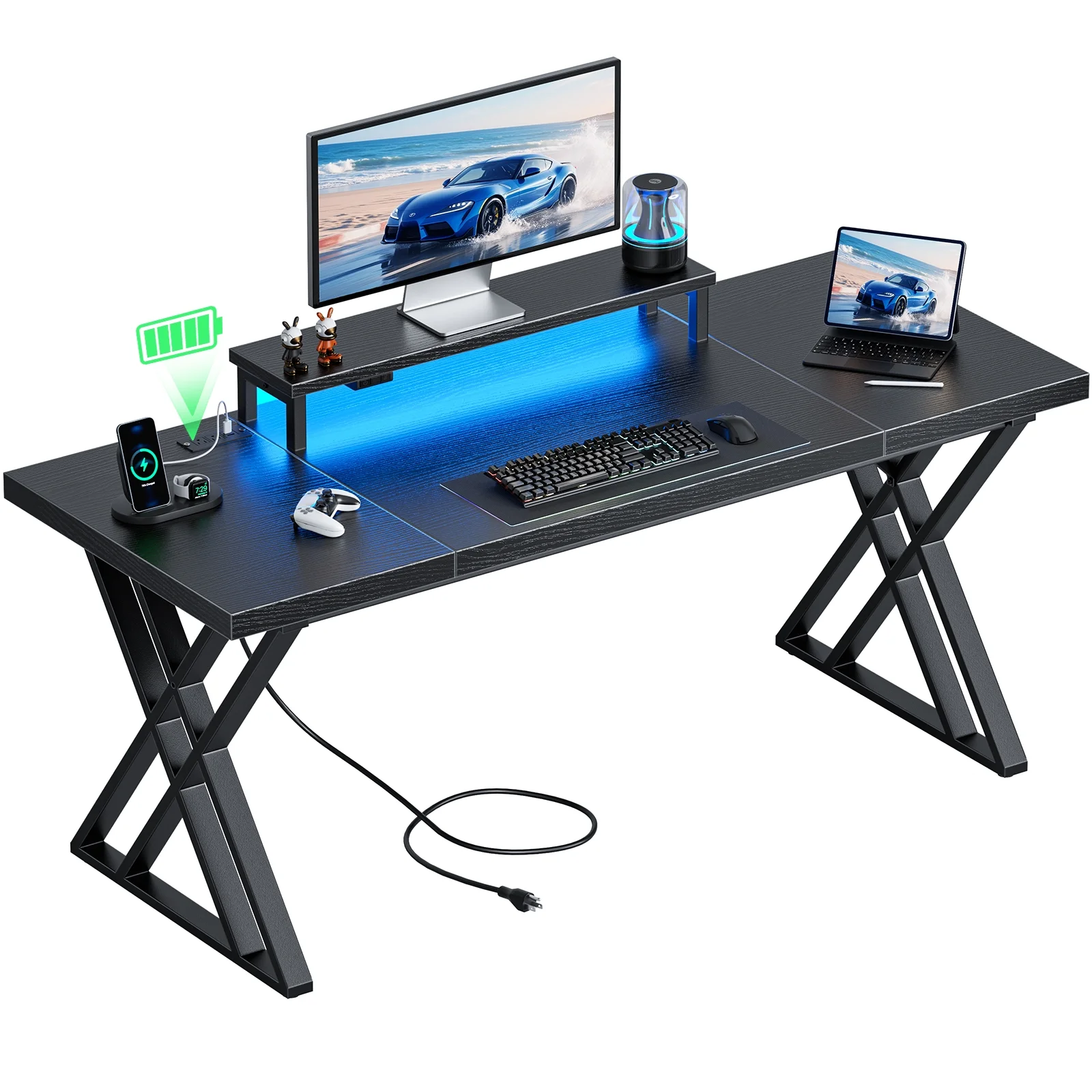 Holaki 70.8-Inch Office Desk,Wooden Executive Office Desk, Modern Work Desk, Large Farmhouse Writing Table Computer Desk for Home,Black