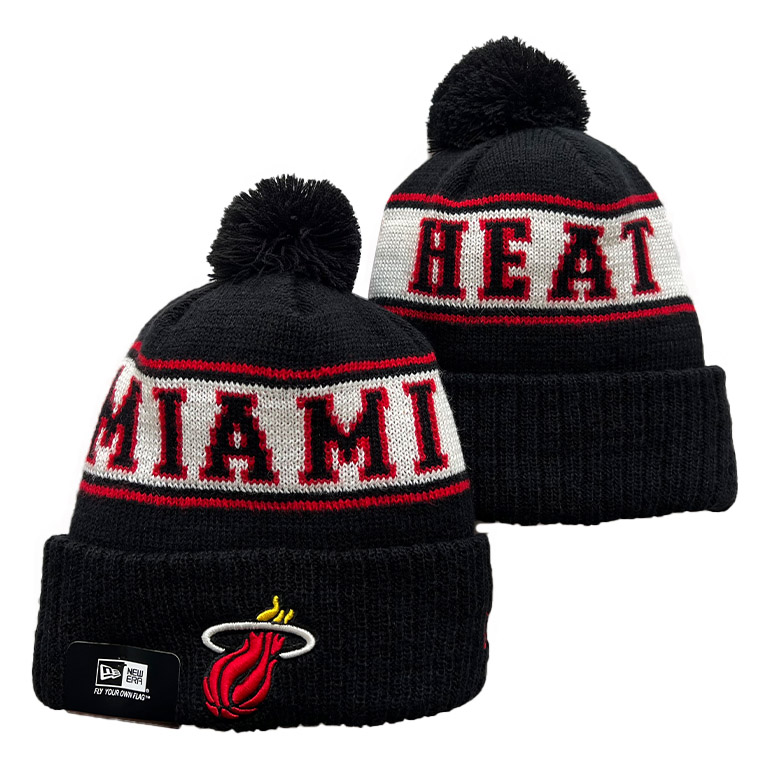 Miami Heat New Era Black Throwback Cuffed Knit Hat with Pom
