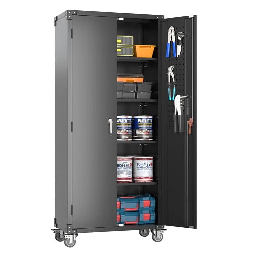 SUPEER Metal Rolling Garage Cabinet, 71'' Tall Industrial Storage Cabinet with Wheels and 4 Adjustable Shelves, Utility Filing Cabinet for Garage, Tool House, Assemble Required