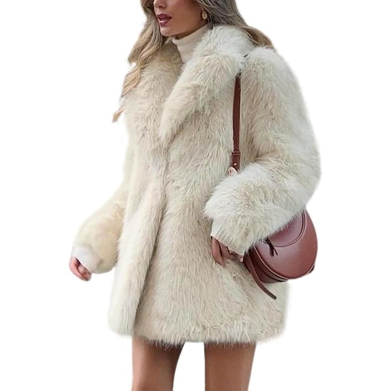 Women's Faux Fur Coat Fluffy Lapel Furry Jacket Long
