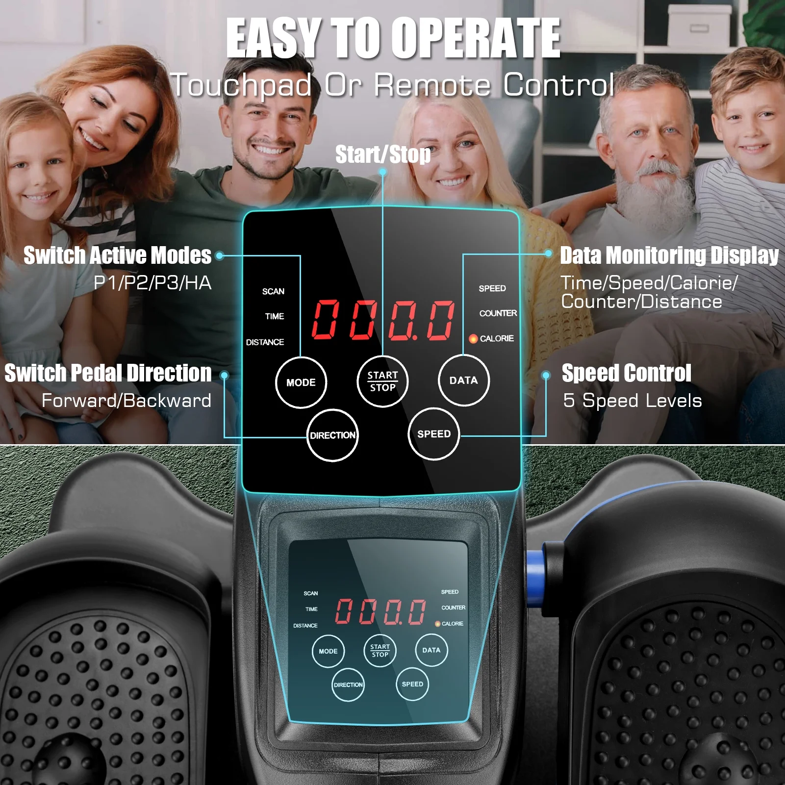 Elliptical Machine, Under Desk Elliptical with Remote Control, Quiet Home Ellipse Exerciser for Seniors