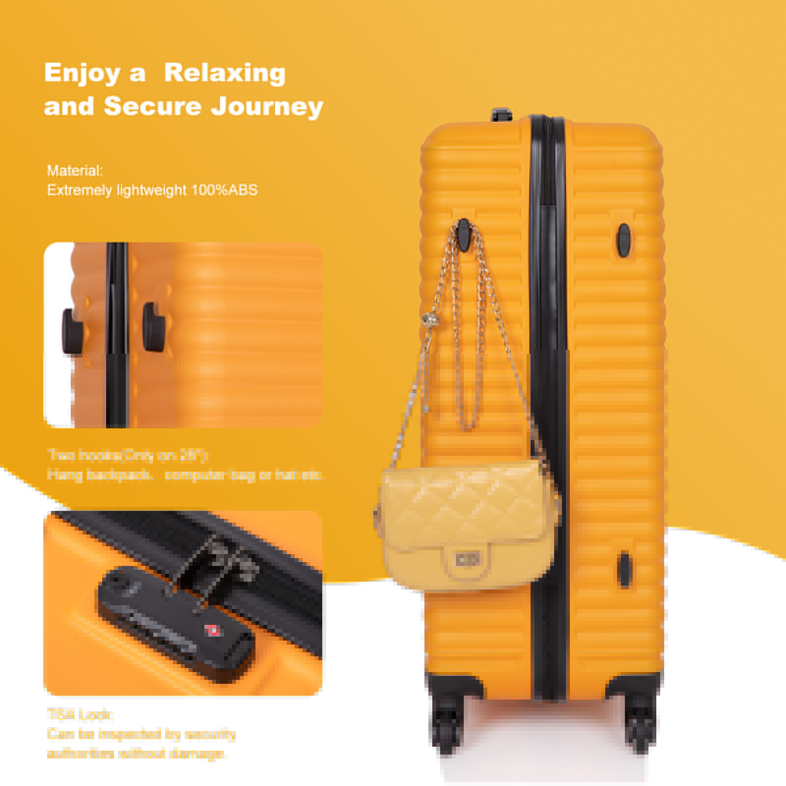 3 Pieces Luggage Sets, Expandable ABS Hardshell Clearance Luggage, Hardside Lightweight Durable Suitcase Sets with Two Hooks, Spinner Wheels and TSA Lock, 20in/24in/28in Travel Suitcase, Turquoise