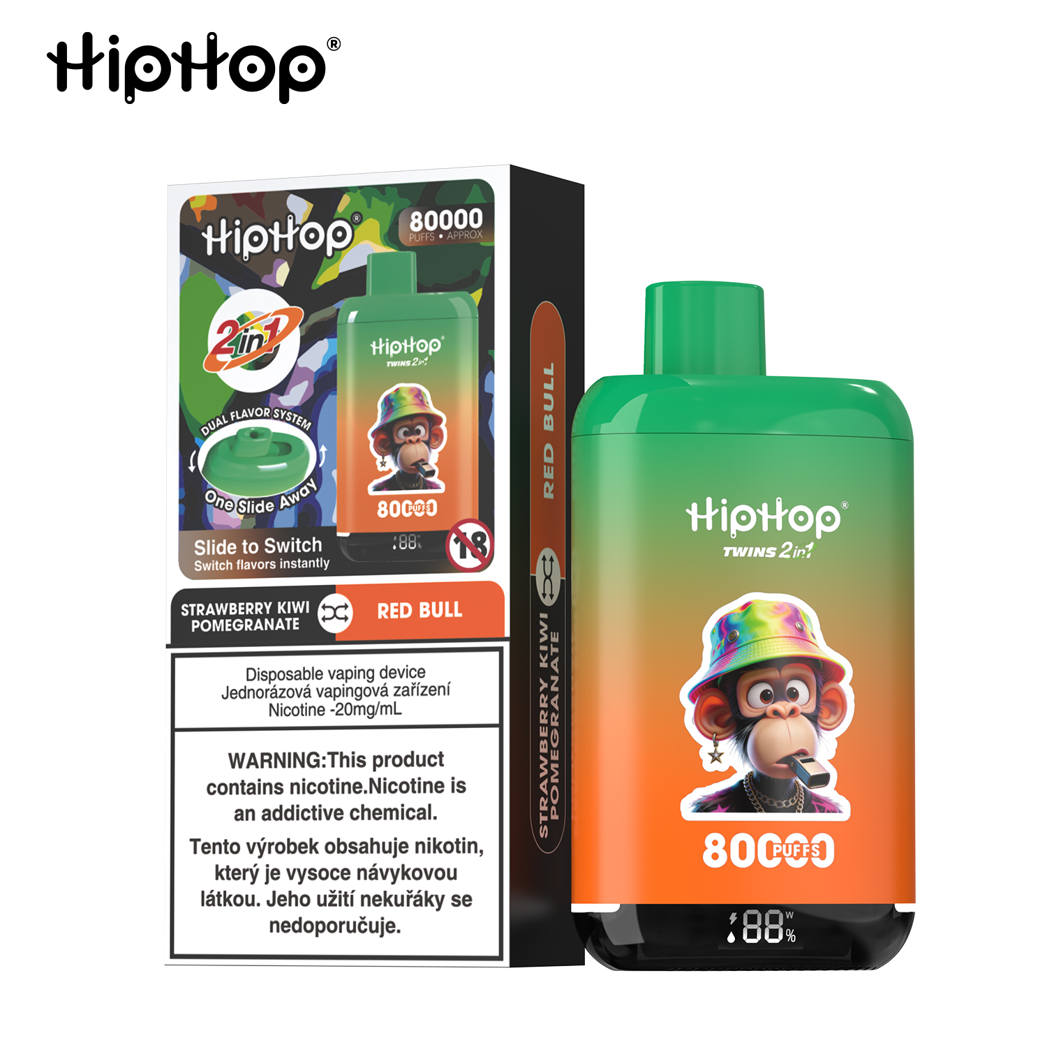 BANG x HipHop TWINS 80 000 potahů | E-cigareta 2v1 (Dvě příchutě v jednom)