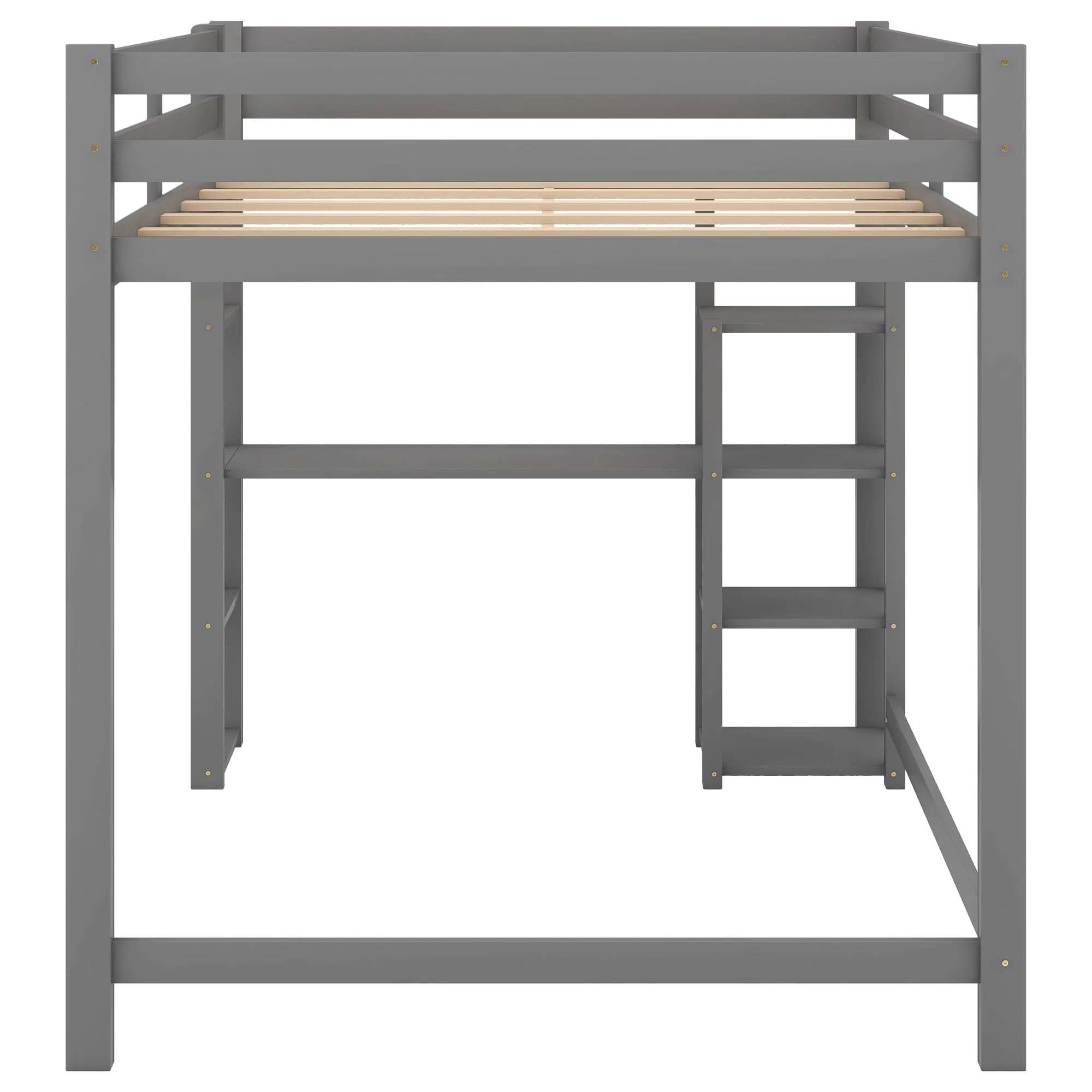 Euroco Full Size Loft Bed with Built-in Desk and Shelves, Gray