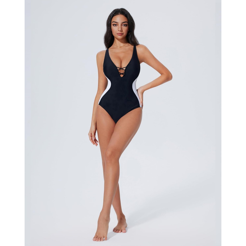 Women's One Piece Tummy Control Swimsuit Crisscross Back Bathing Suits