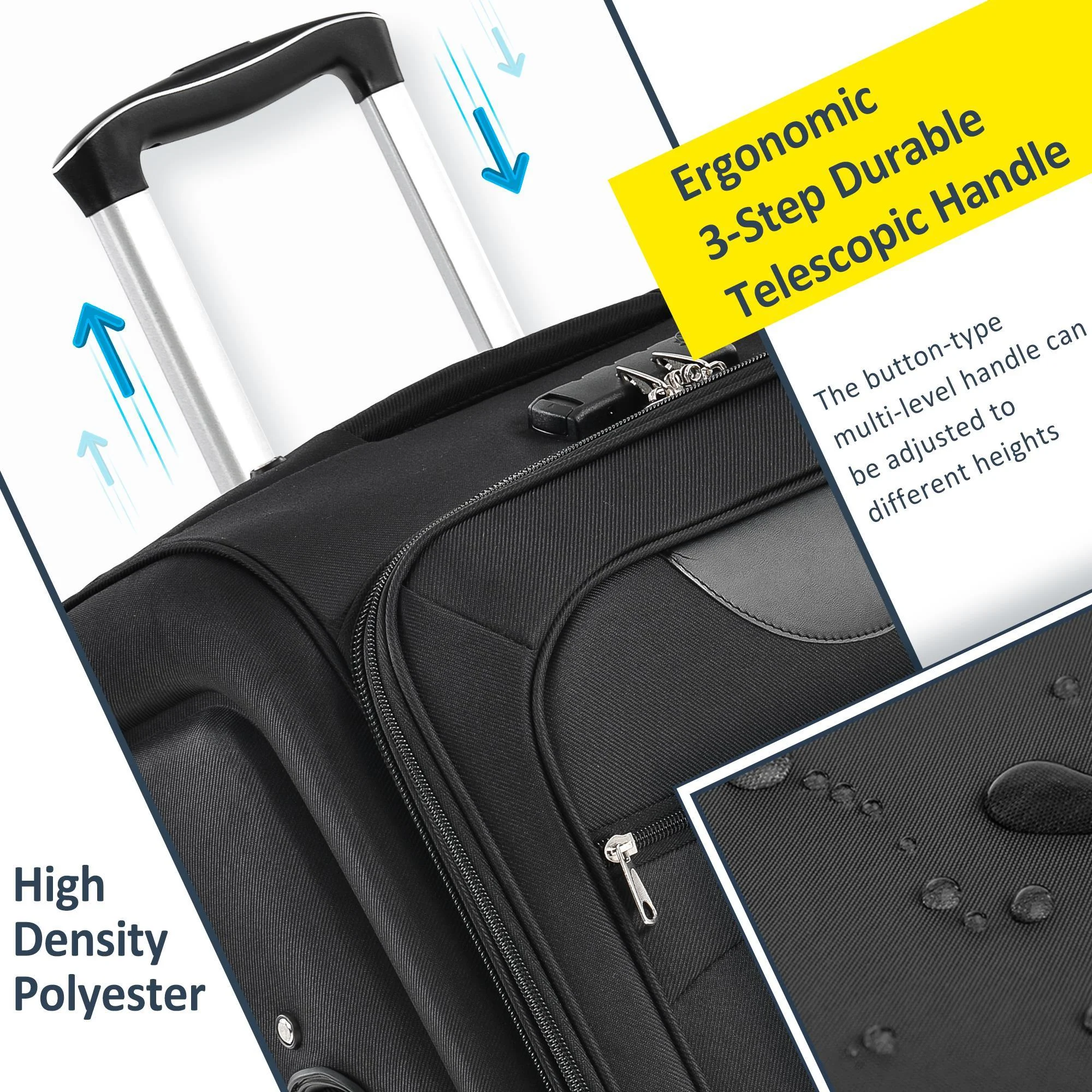 Zimtown 22in 26in 30in Softside Luggage, Expandable 3 Piece Set Suitcase Lightweight Luggage Travel Set, Black