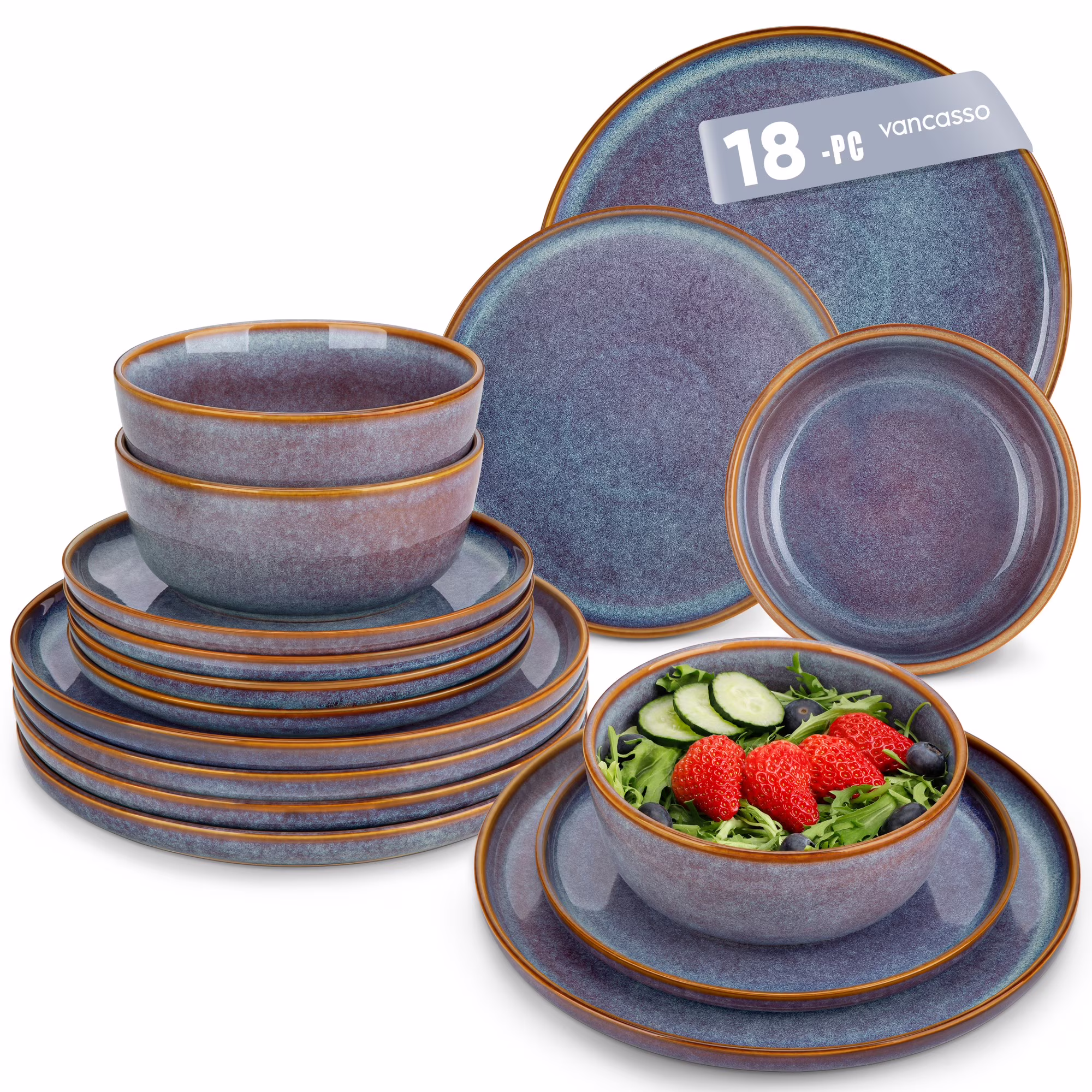 Malacasa 24 Pcs Dinnerware Sets, Stoneware Plates and Bowls Set, Tableware Dishwasher Microwave Safe, Serves For 6 people, Brown