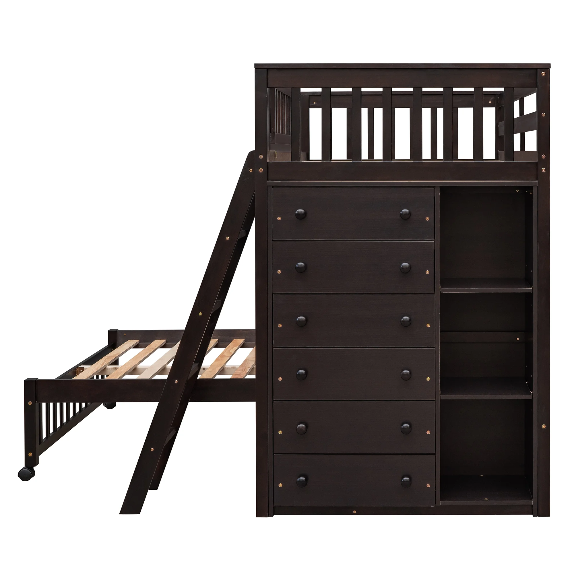 Harper & Bright Designs Full Over Twin Bunk Bed with Desk, Drawers and Shelves, L-Shaped Bunkbeds with Storage Staircase for Adults Bedroom, White