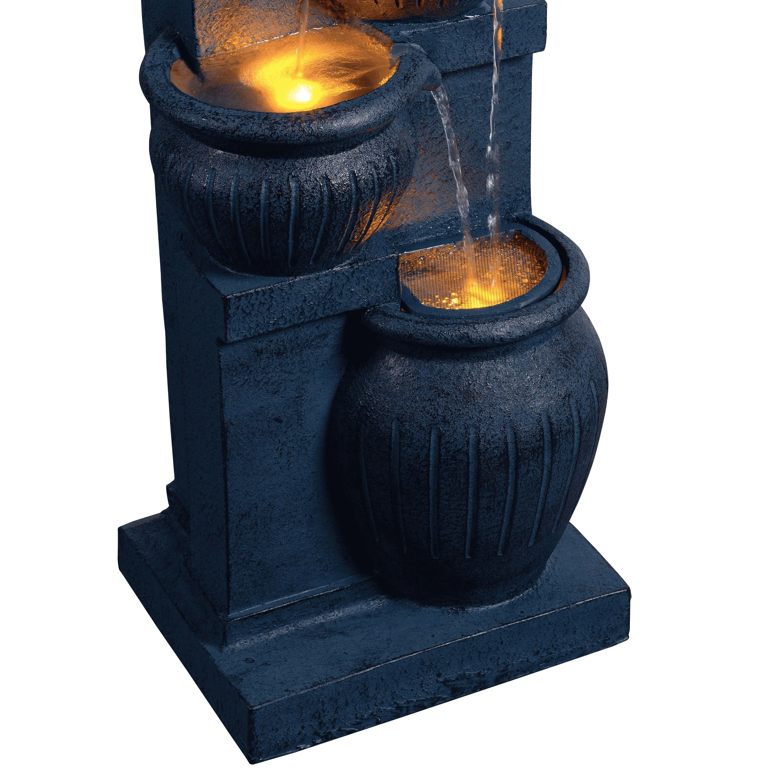 Teamson Home Outdoor Water Fountain with Lights�C 4-Tier Cascading Bowl Design with LED Light & Solar Pump, Solar-Powered Water Fountain Outdoor Garden, Yard, or Patio D��cor, Navy Blue