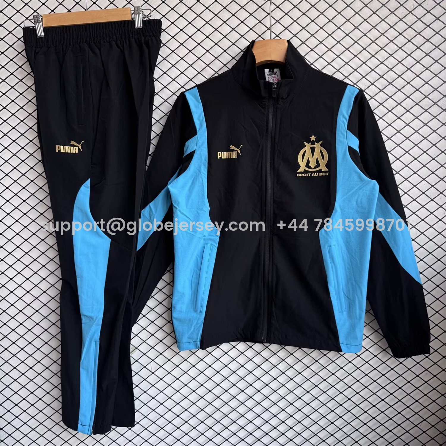 Marseille 25-26 Windbreaker Training Set - Blue Black Top and Pants