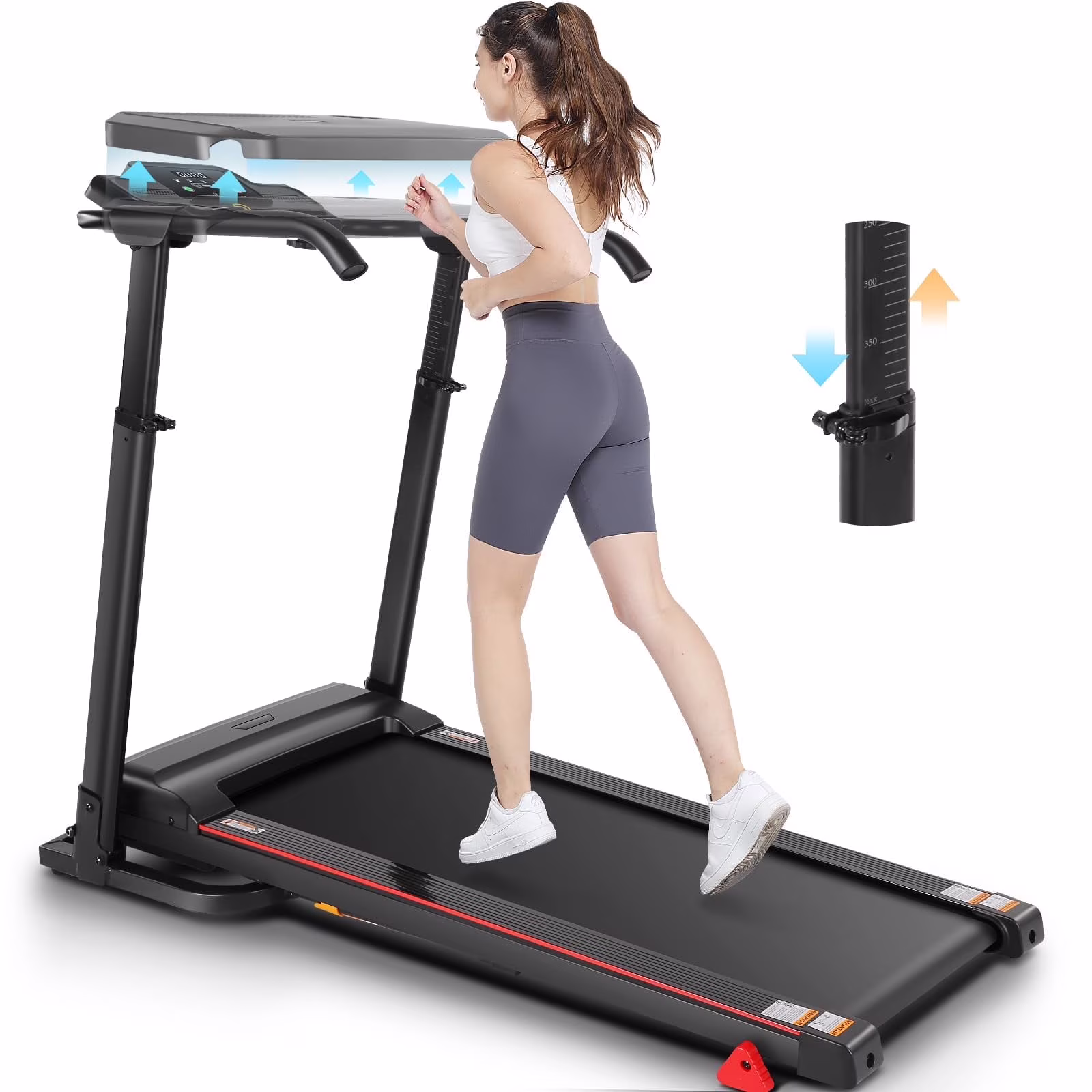Folding Treadmill with Removable Desk, Foldable Treadmill with Adjustable Height, Treadmill 300lb Weight Capacity, White
