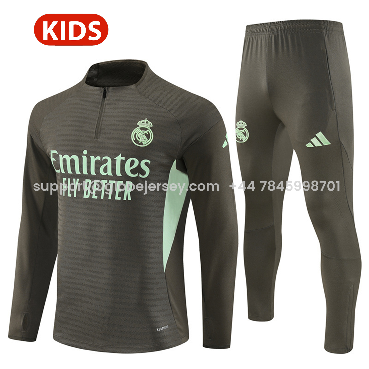 Real Madrid 25-26 Kids Long Sleeve Training Set - Player Version - Khaki Top and Khaki Pants