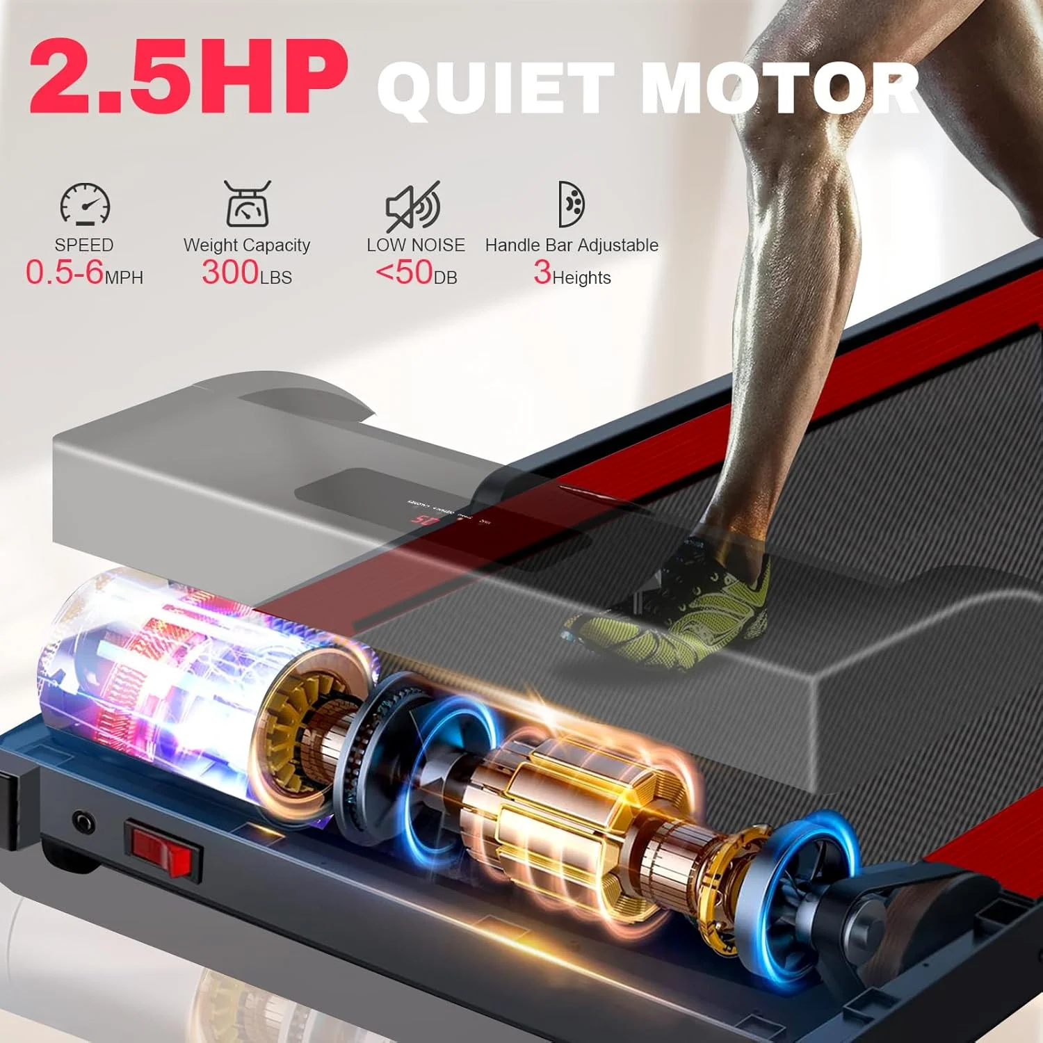 2 in 1 Walking Pad Treadmill, Foldable Treadmills with Handle Bar, 2.5HP Portable Folding Treadmill with Remote Control, Under Desk Treadmill for Home Office, Small Treadmill, 300lb
