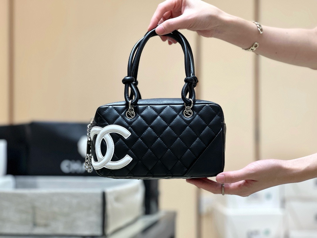 Chanel Black Quilted Leather Cambon Bowling Bag