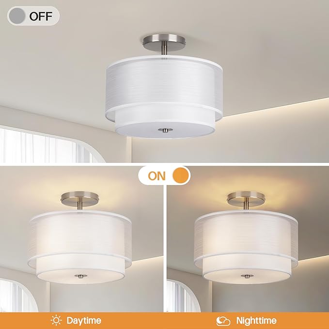 MELLOWWLITE Semi Flush Mount Ceiling Light Fixture,Bedroom Ceiling Lights