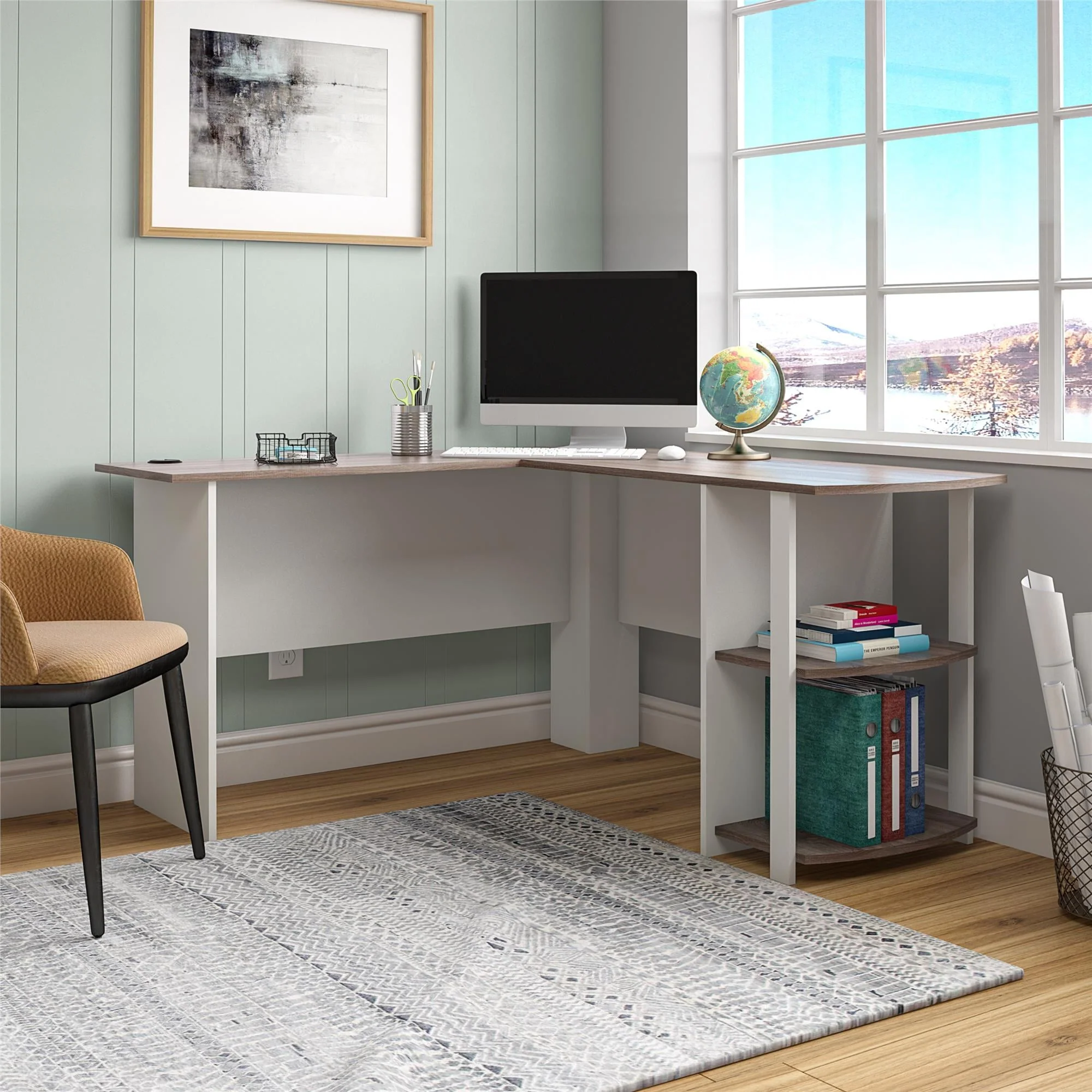 Ameriwood Home Dominic L Desk with Bookshelves, White