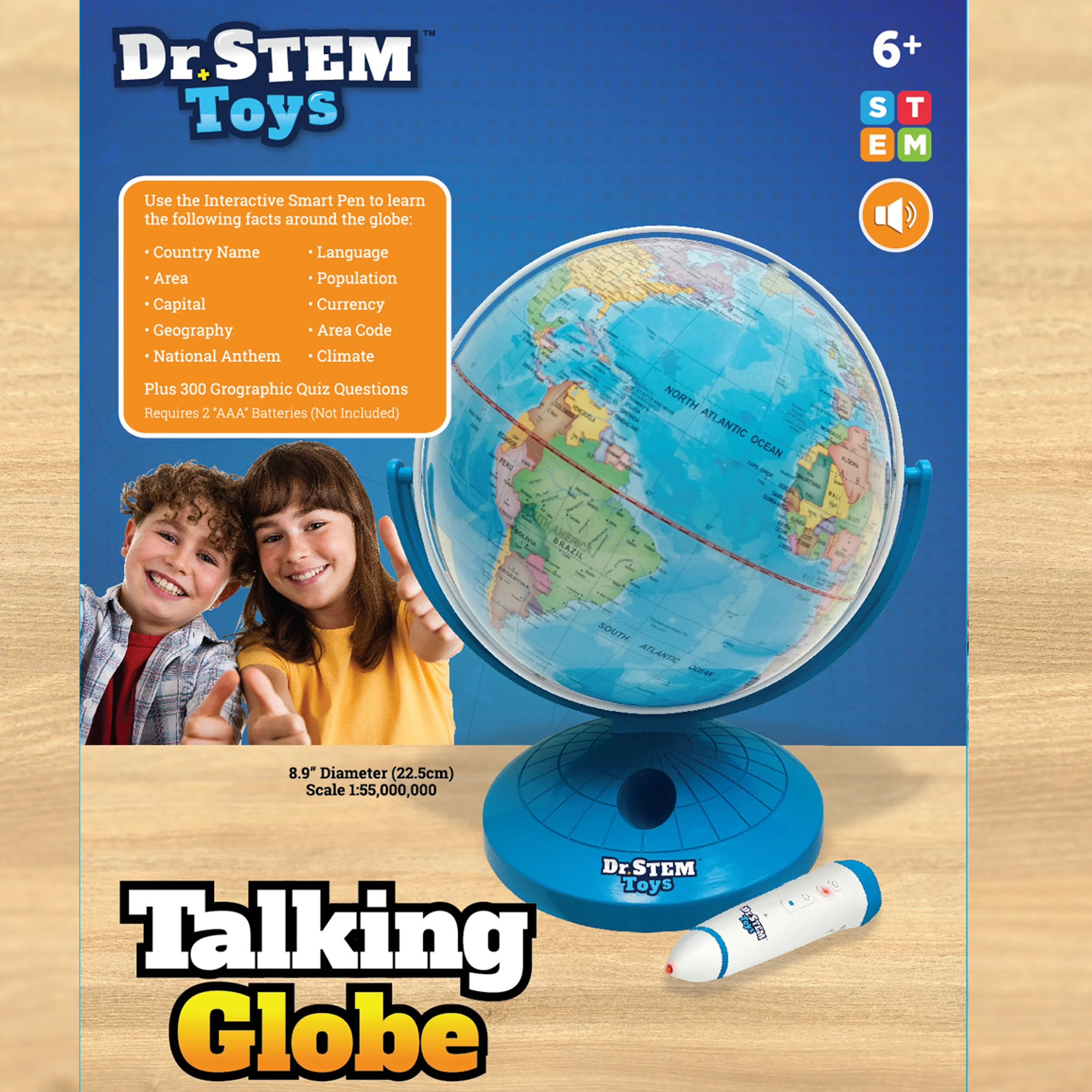 Dr. STEM: Interactive Talking Globe - Touch & Learn, Geographic Education Learning Set, Smart Pen, Electronic Game Panel, 300 Quiz Questions, Kids 6+