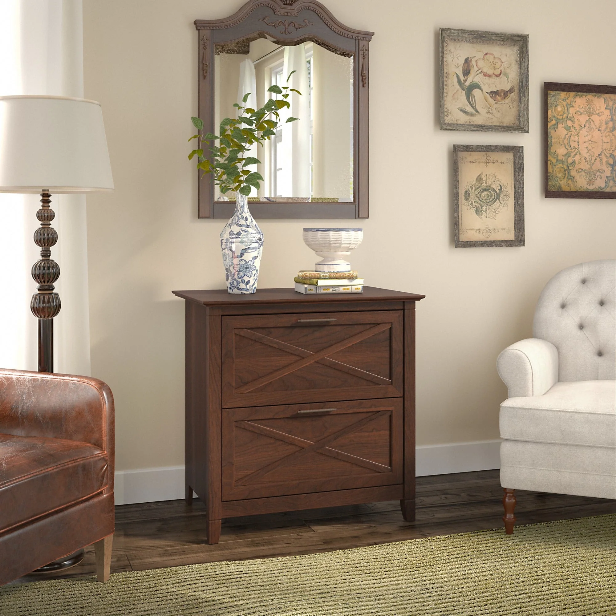 Bush Furniture Key West 2 Drawer Lateral File Cabinet in Bing Cherry
