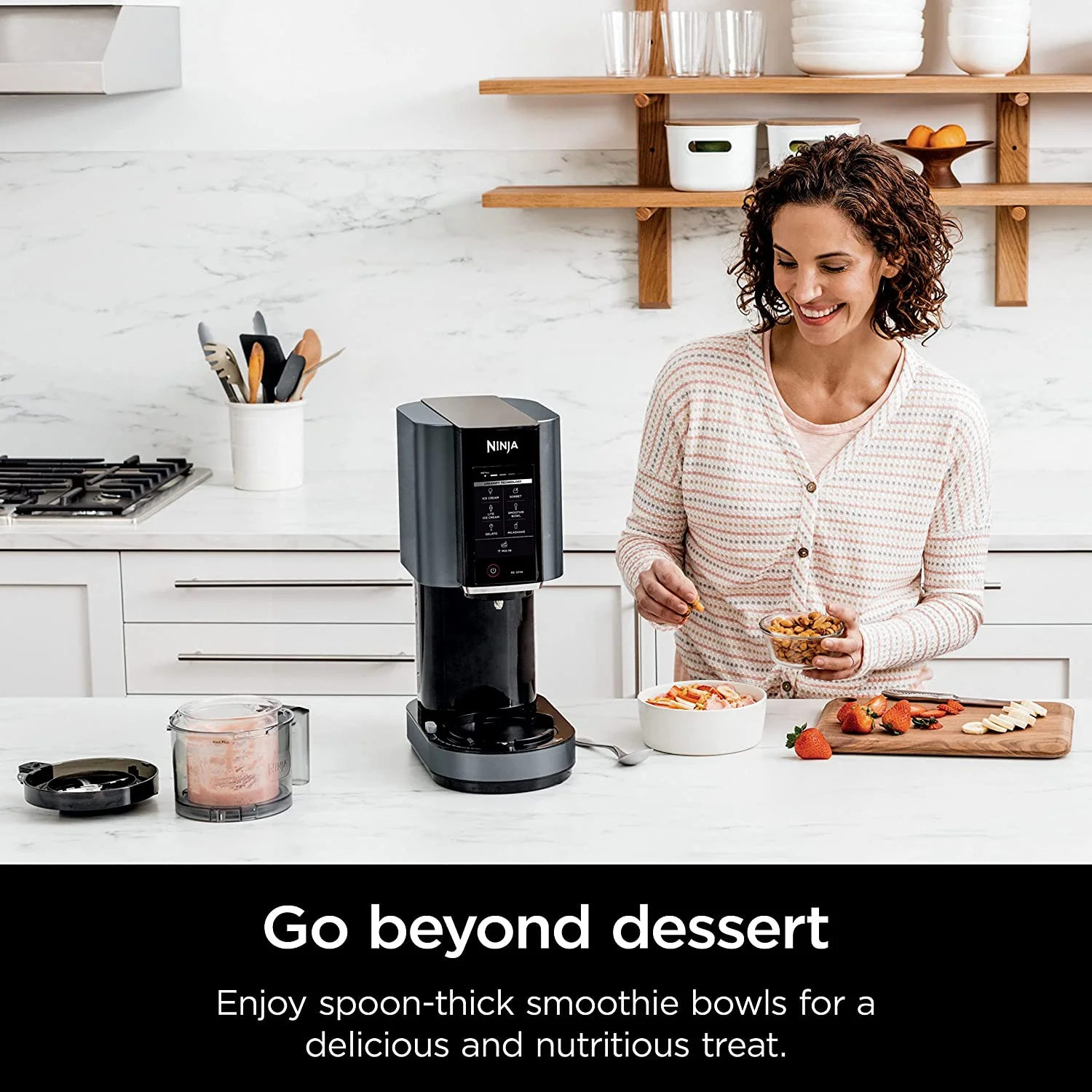 Ninja CREAMi, Ice Cream Maker, Ice Cream, Gelato, Sorbet,Milkshakes, Mix-ins, Smoothie Bowls & More, 7-in-1, Ice Cream Pints, Pint lid, Healthy Ice Cream, Compact, Perfect for Kids, Black, NC299AMZ