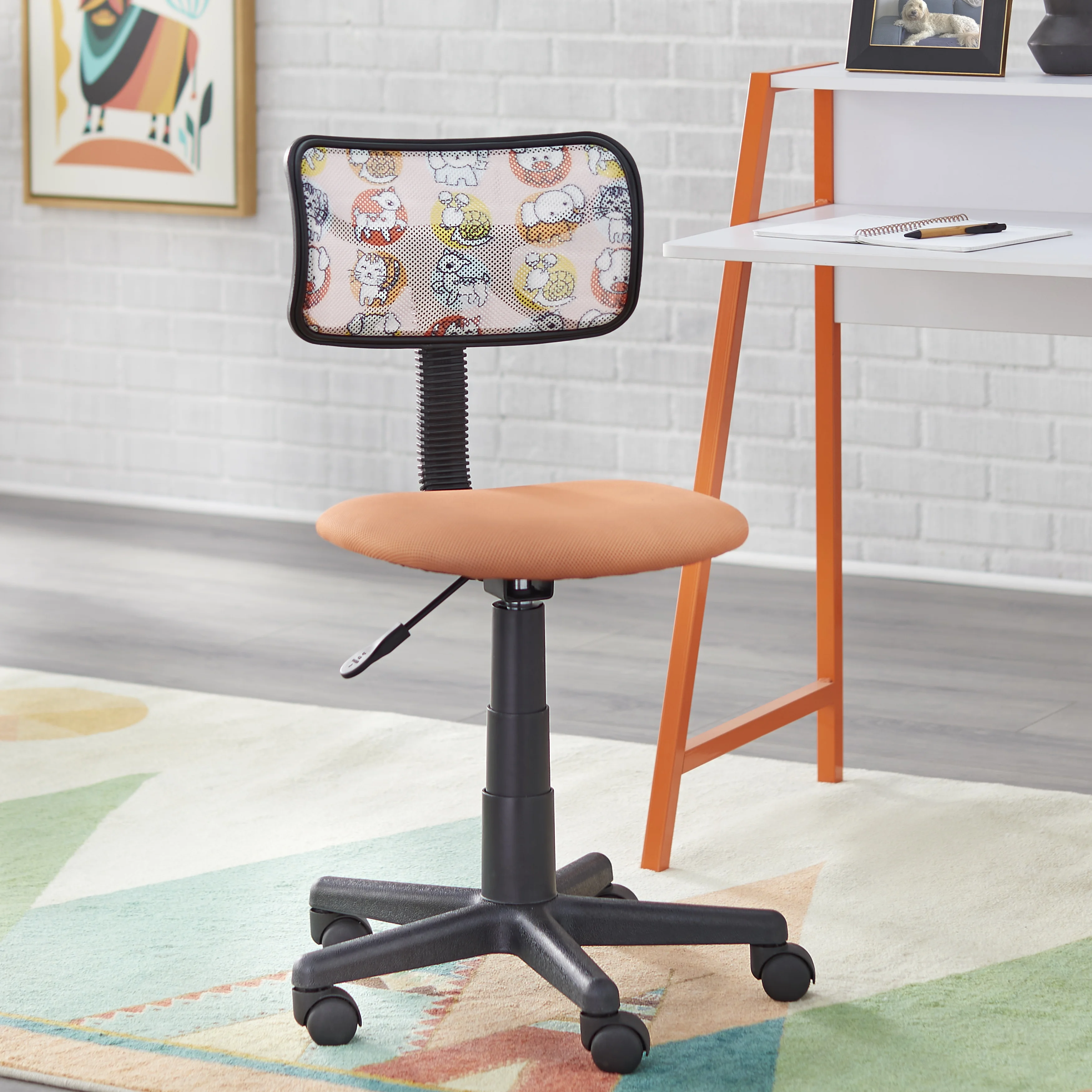 TMS Focus Kids Metal Frame Desk and Swivel Task Chair Set, Orange/White