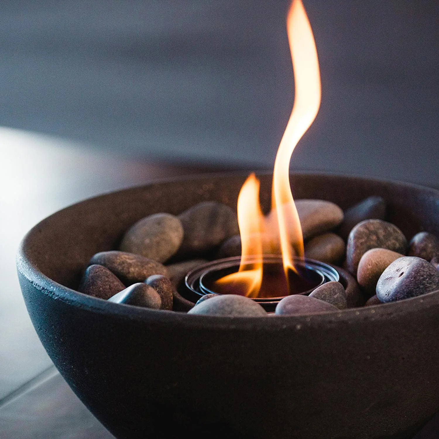 TerraFlame Basin Table Top Fire Bowl Gel Fuel - Stone Cast - White